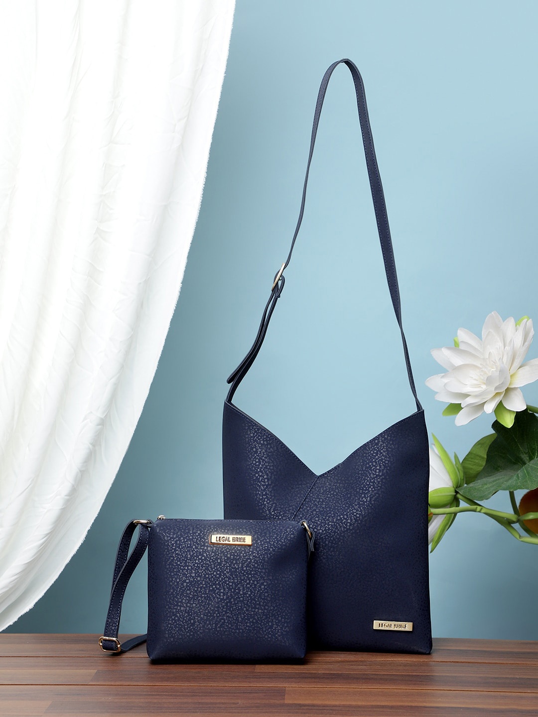 

LEGAL BRIBE Set of 2 Textured PU Structured Tote Bag, Blue