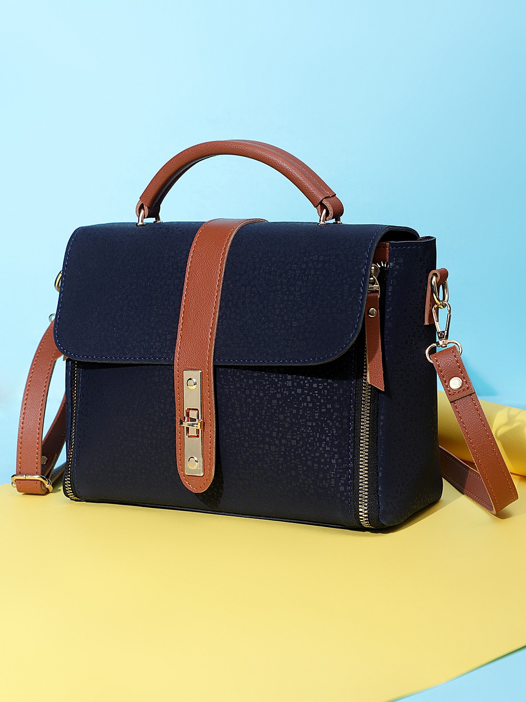 

LEGAL BRIBE Blue Textured PU Structured Satchel