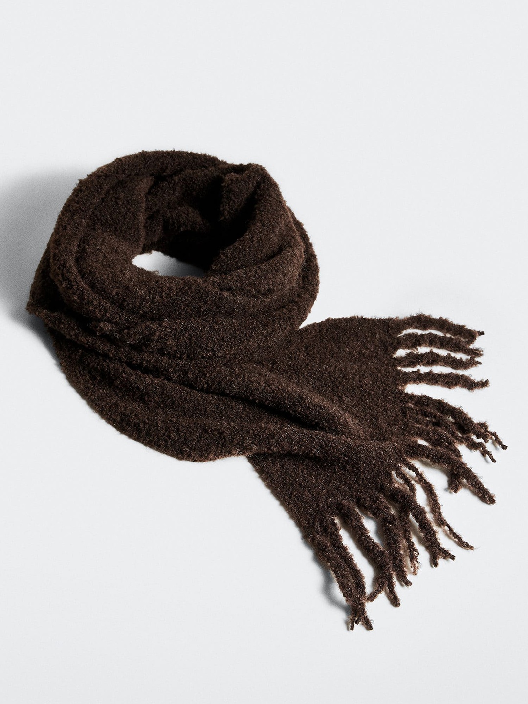 

MANGO Curly Knitted Scarf, Coffee brown