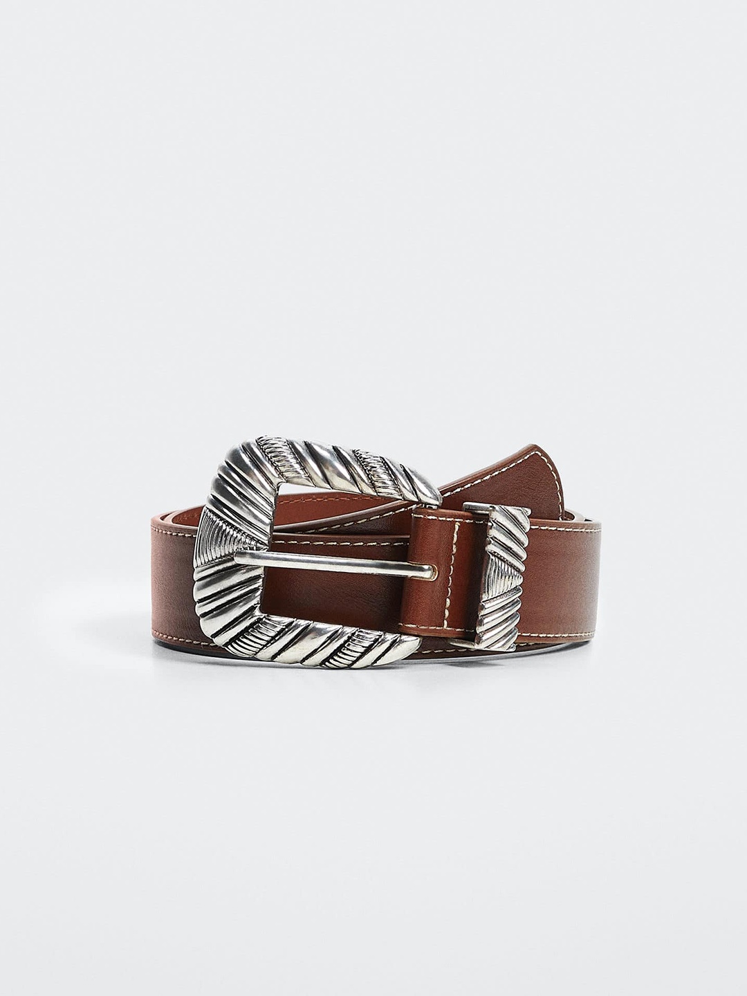 

MANGO Women Belt with Decorative Buckle, Brown