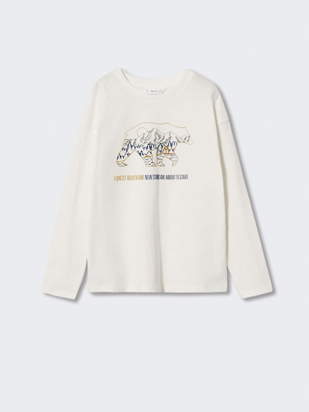 

Mango Kids Boys Pure Cotton Graphic Thread Work Drop-Shoulder Sleeves T-shirt, Off white