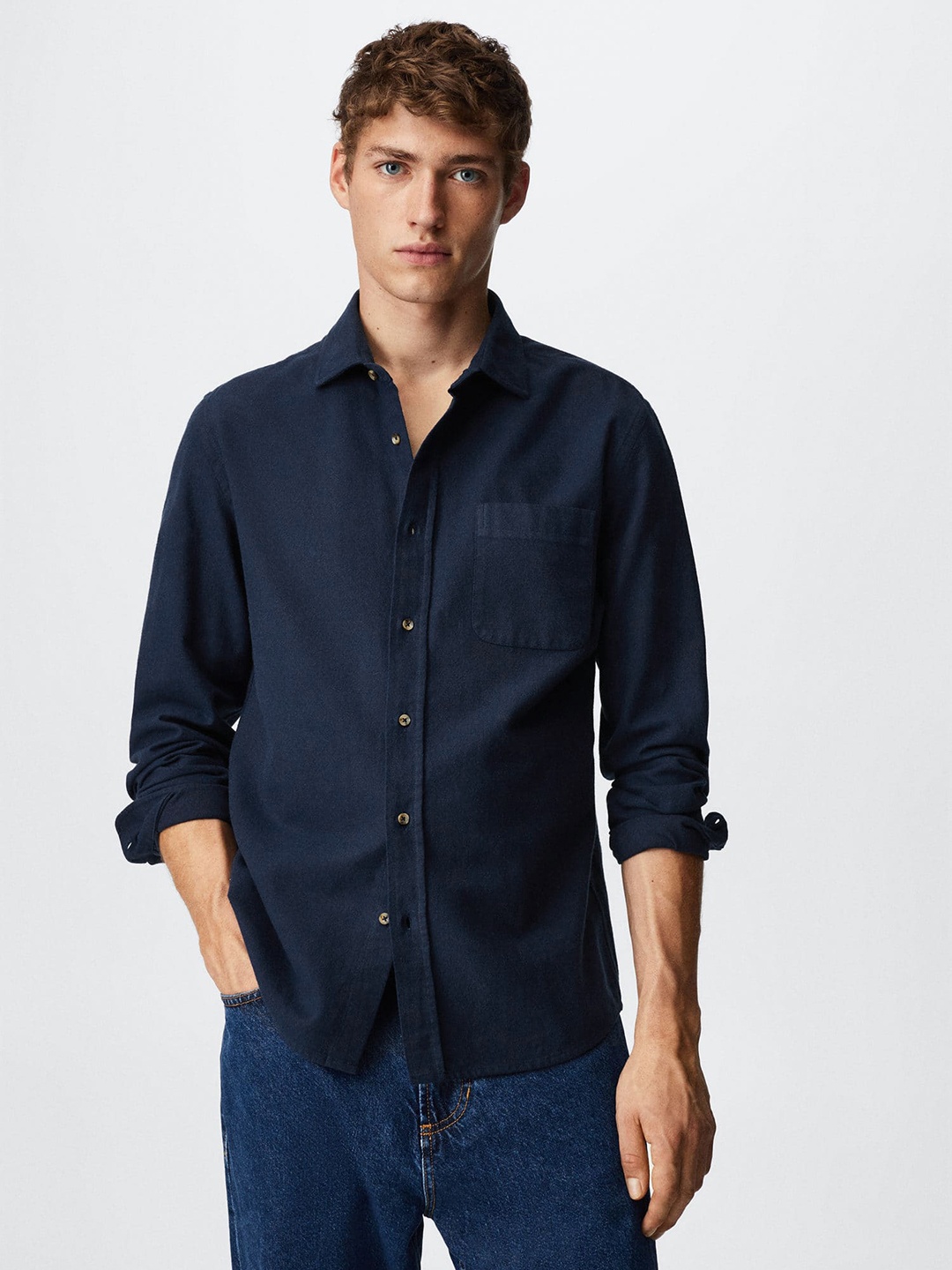 

MANGO MAN Pure Cotton Twill Sustainable Shirt, Navy blue