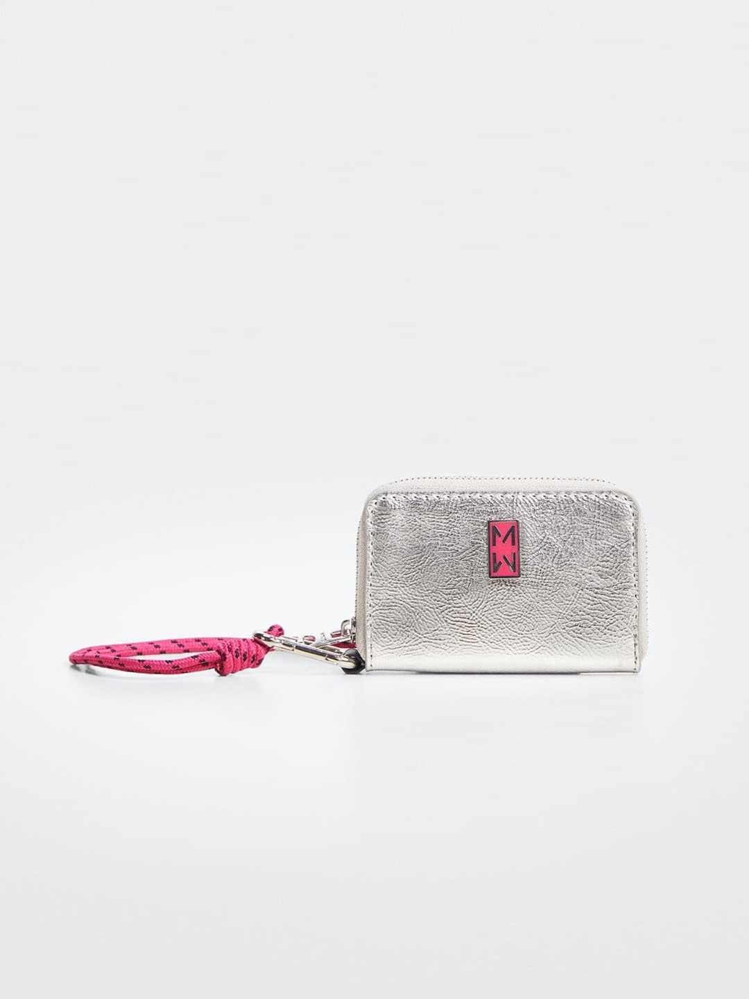 

MANGO Women Brand Logo Detail Zip Around Wallet with Wrist Loop, Silver