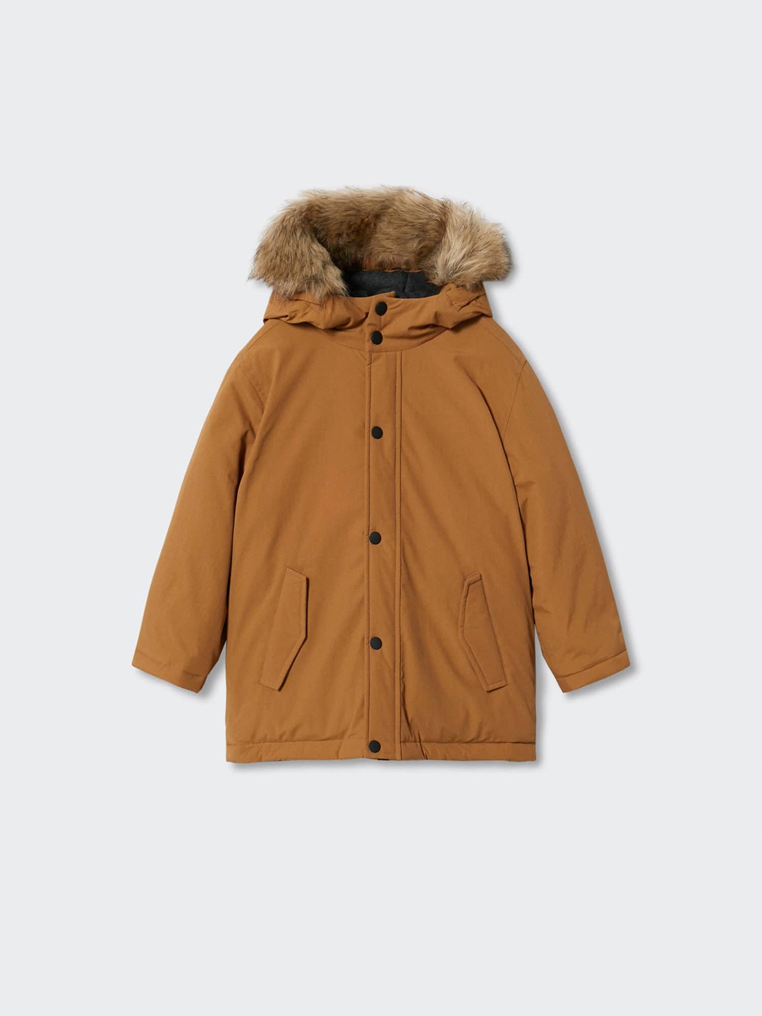

Mango Kids Boys Faux Fur Trim Sustainable Parka Jacket, Brown