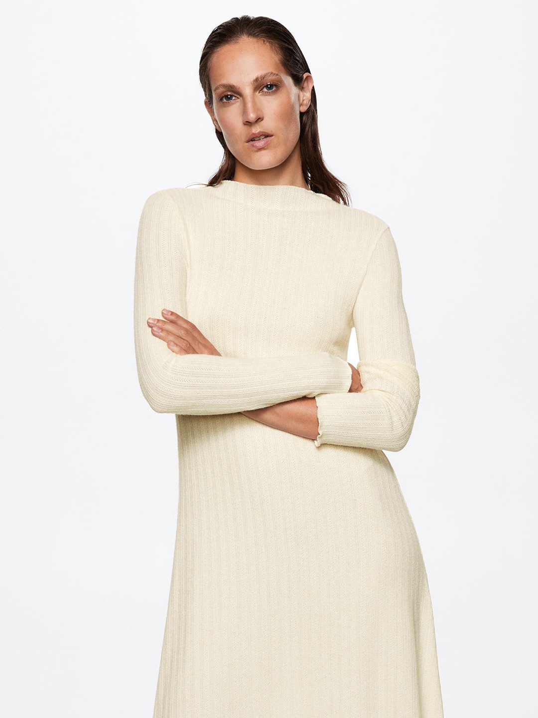 

MANGO Ribbed Sustainable Sheath Midi Dress, Off white