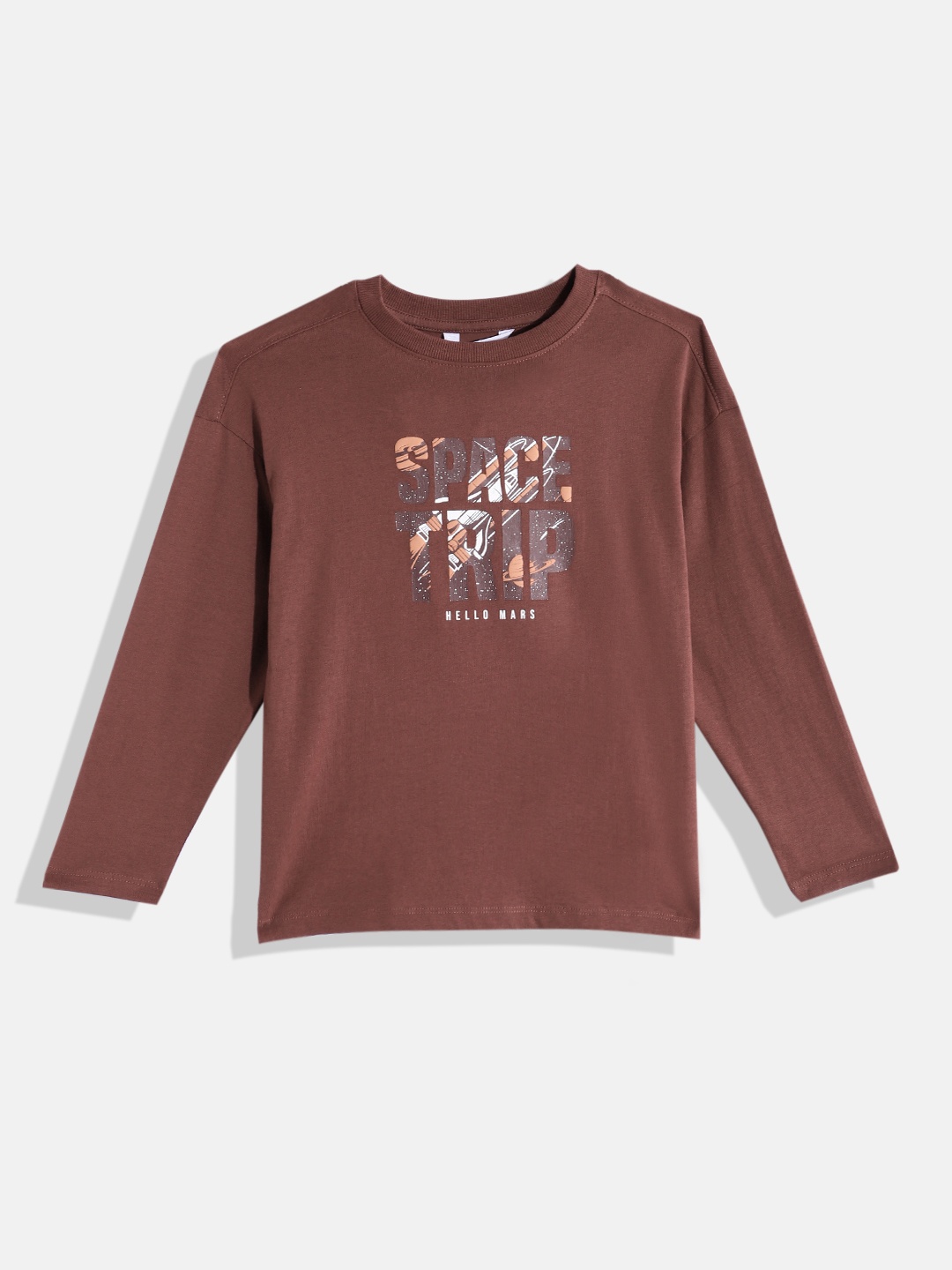 

Mango Kids Boys Printed Sustainable Pure Cotton T-shirt, Brown