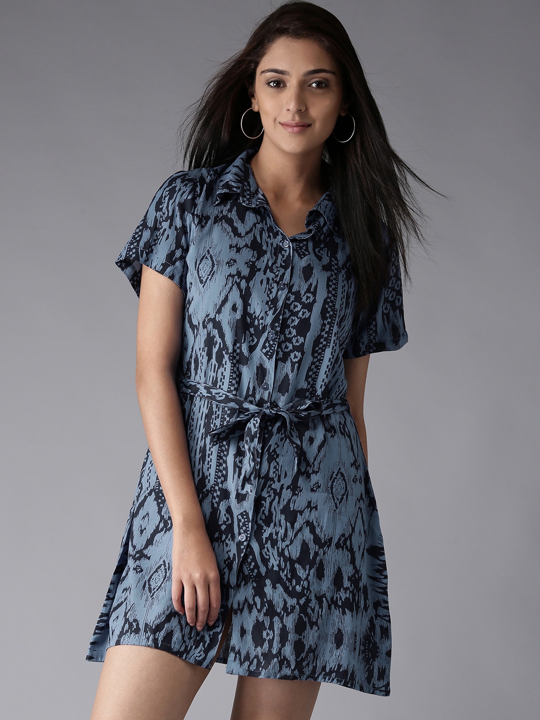 

HERE&NOW Women Blue Printed Shirt Dress