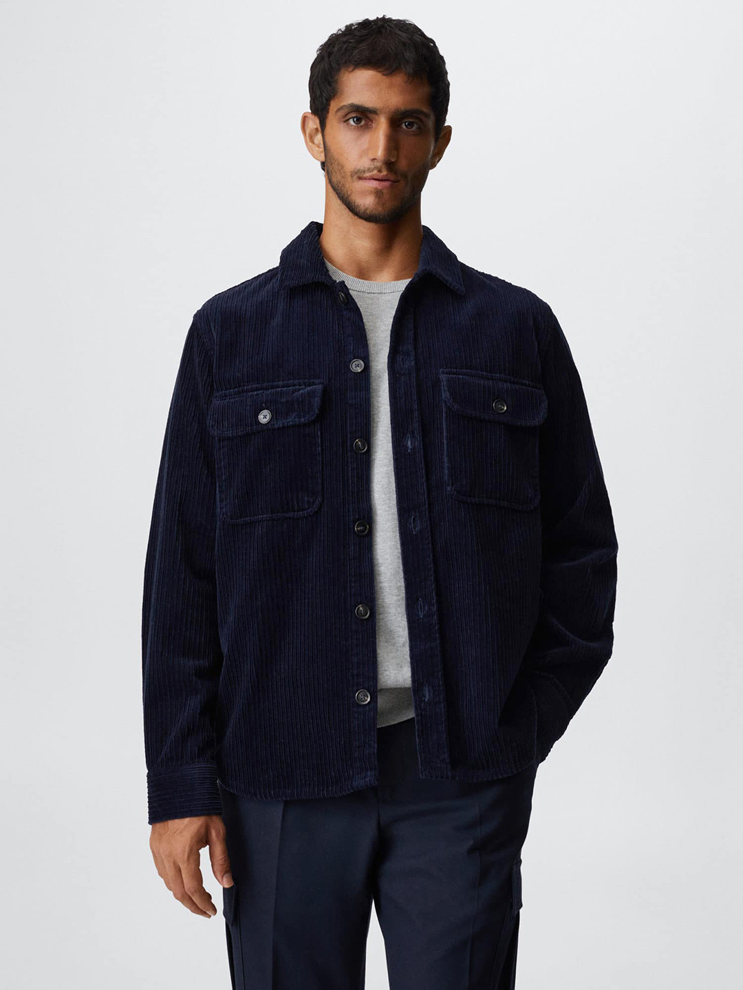 

MANGO MAN Corduroy Shacket, Navy blue
