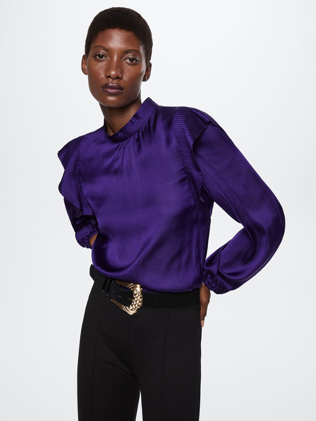 

MANGO Purple Ruffles Top