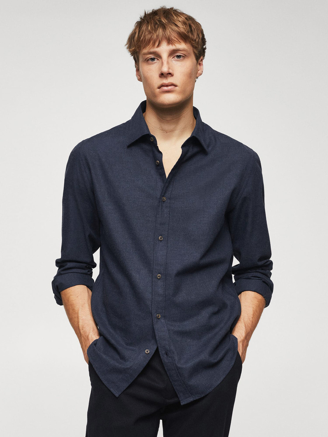 

MANGO MAN Cotton Slim Fit Sustainable Shirt, Navy blue
