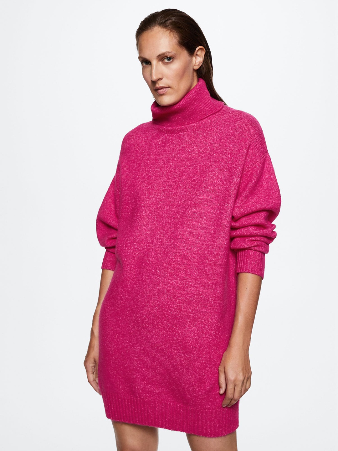 

MANGO Turtle Neck Sustainable Oversized Sweater Dress, Pink