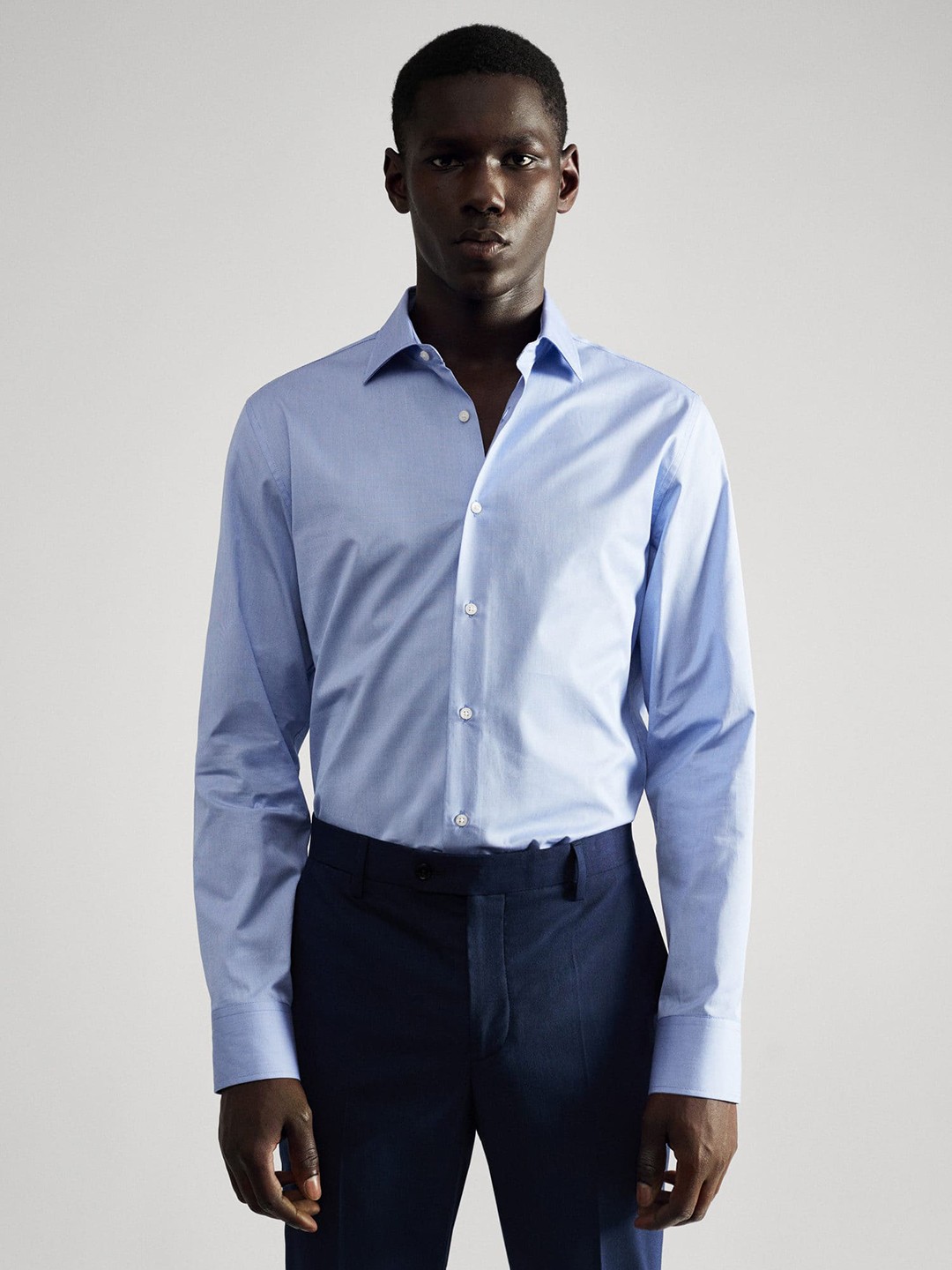 

MANGO MAN Cotton Striped Sustainable Semiformal Shirt, Blue