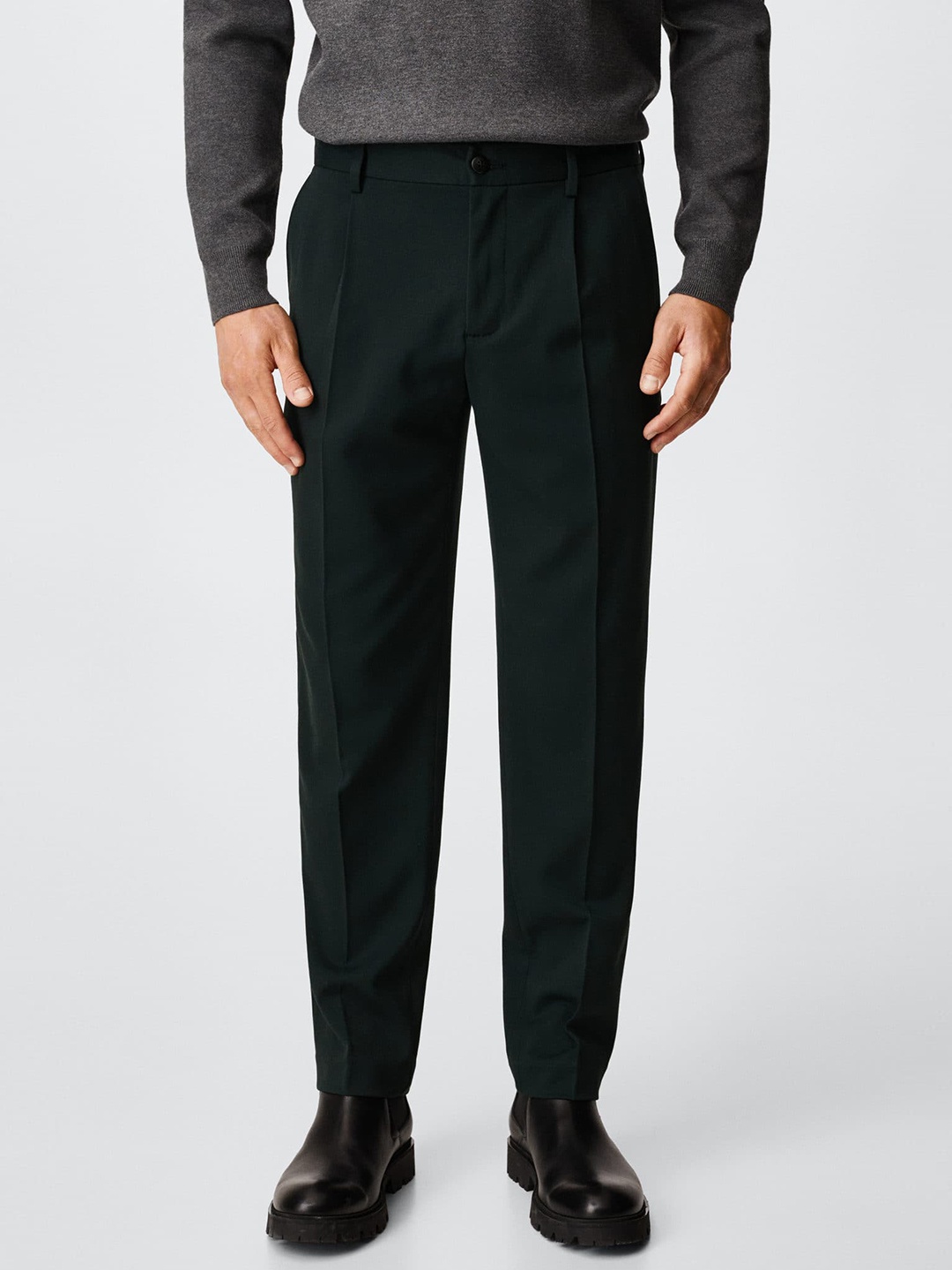 

MANGO MAN Pleated Trousers, Green