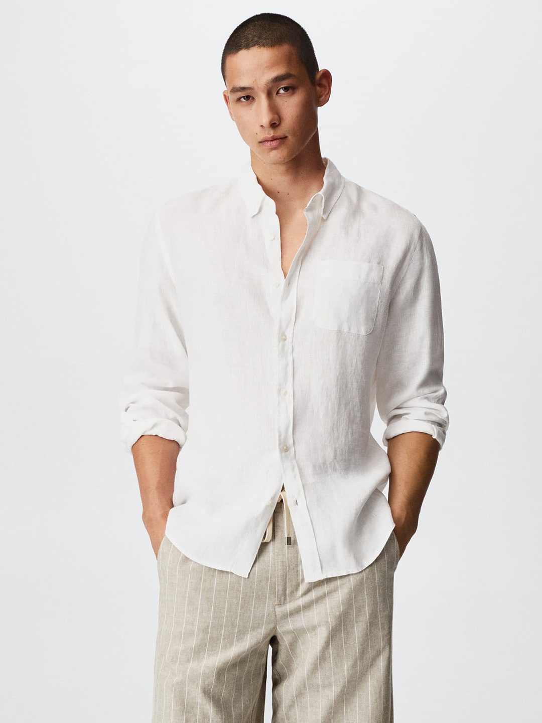 

MANGO MAN Linen Slim Fit Casual Shirt, White