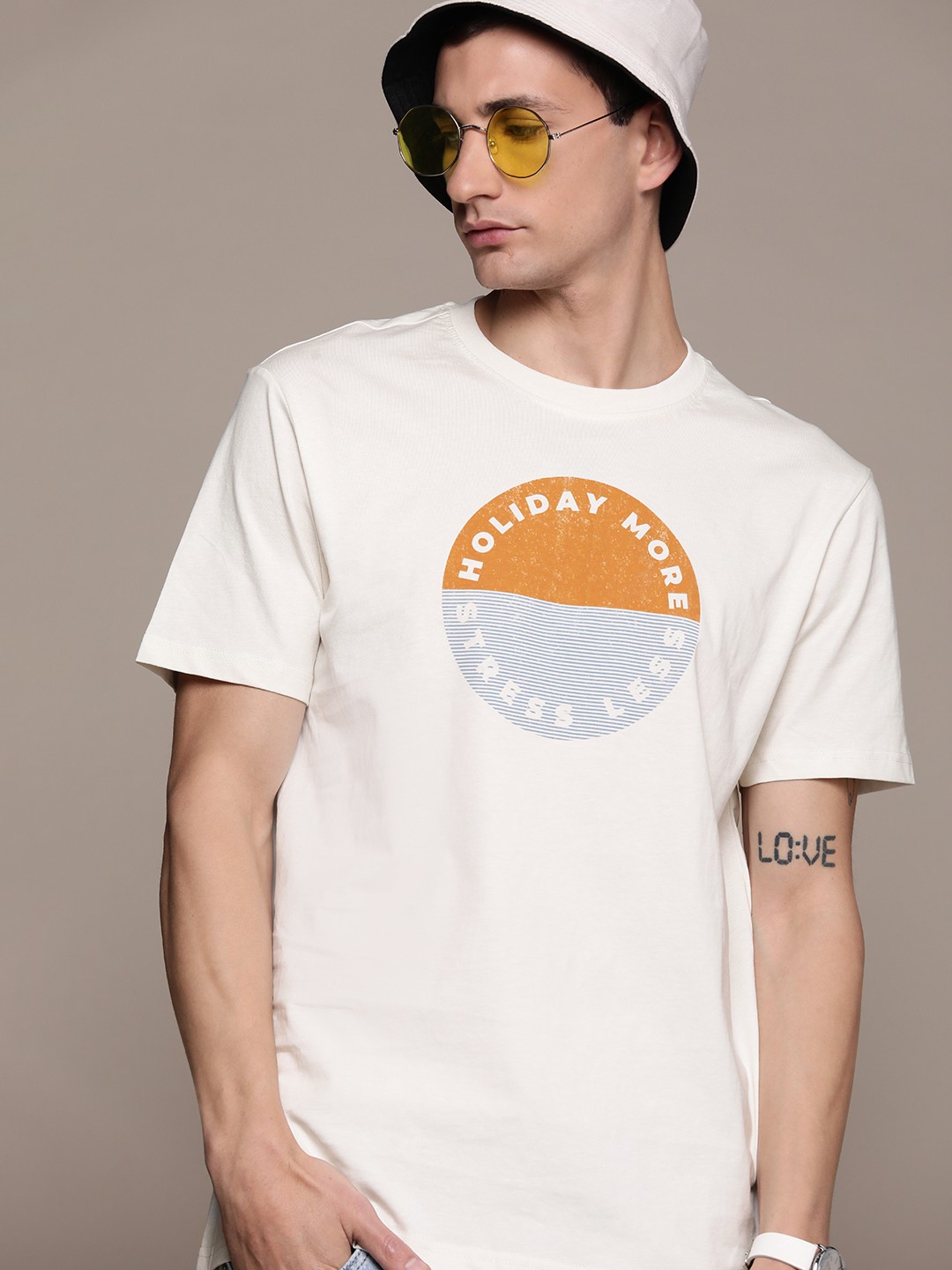 

MANGO MAN Printed Pure Cotton Sustainable T-shirt, Off white