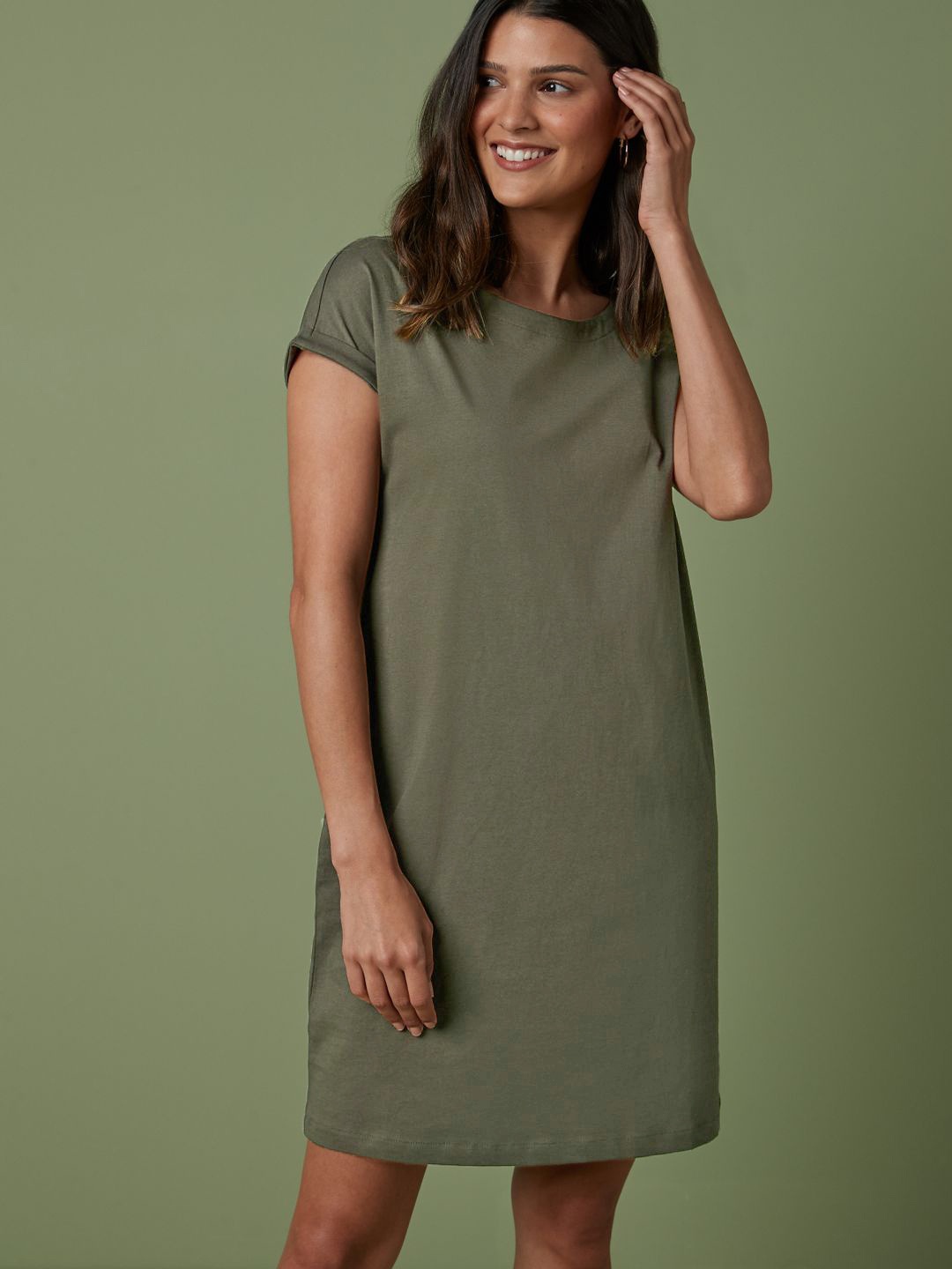 

NEXT Pure Cotton T-shirt Dress, Olive