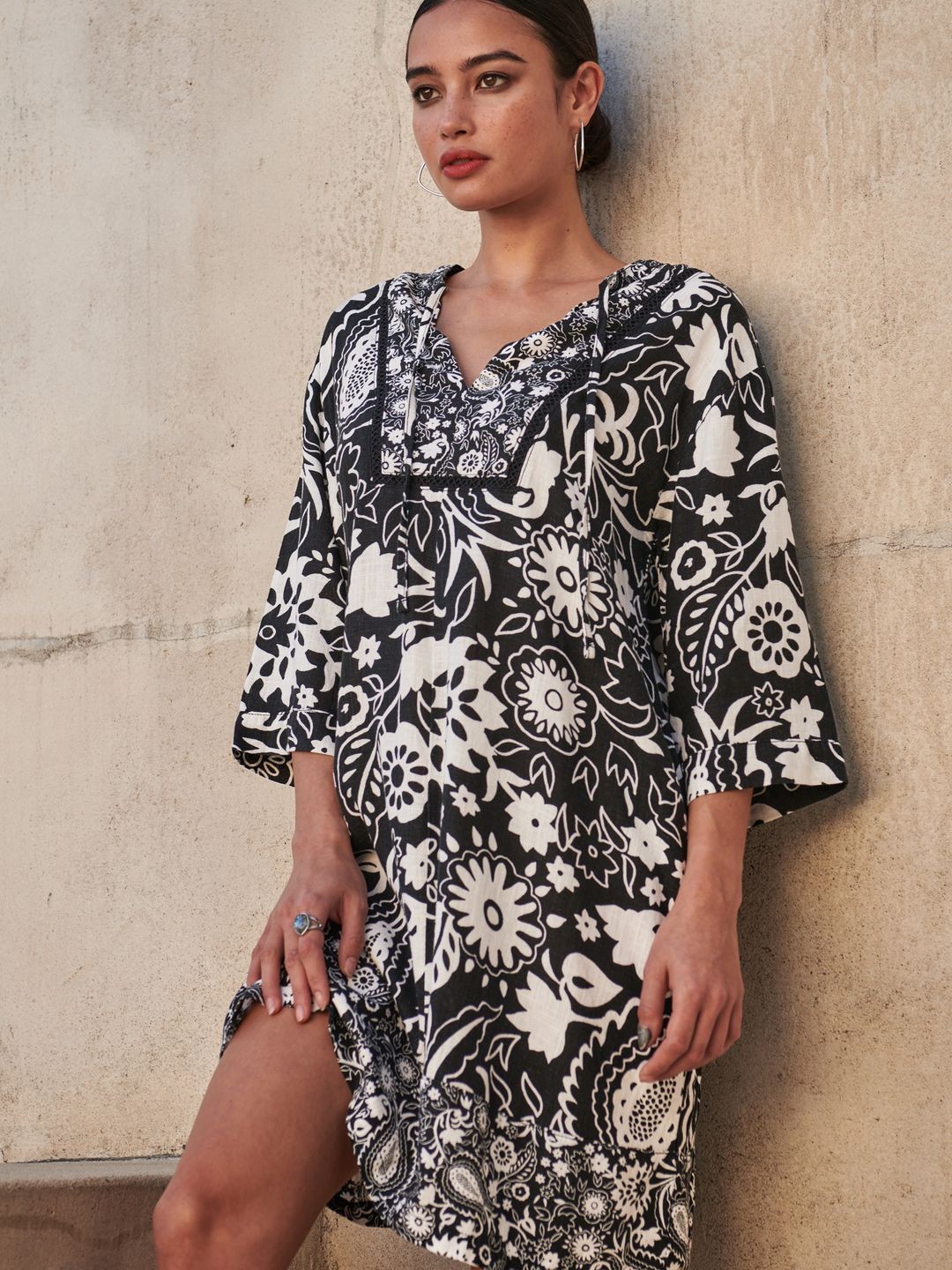 

NEXT Floral Print A-Line Mini Dress, Black