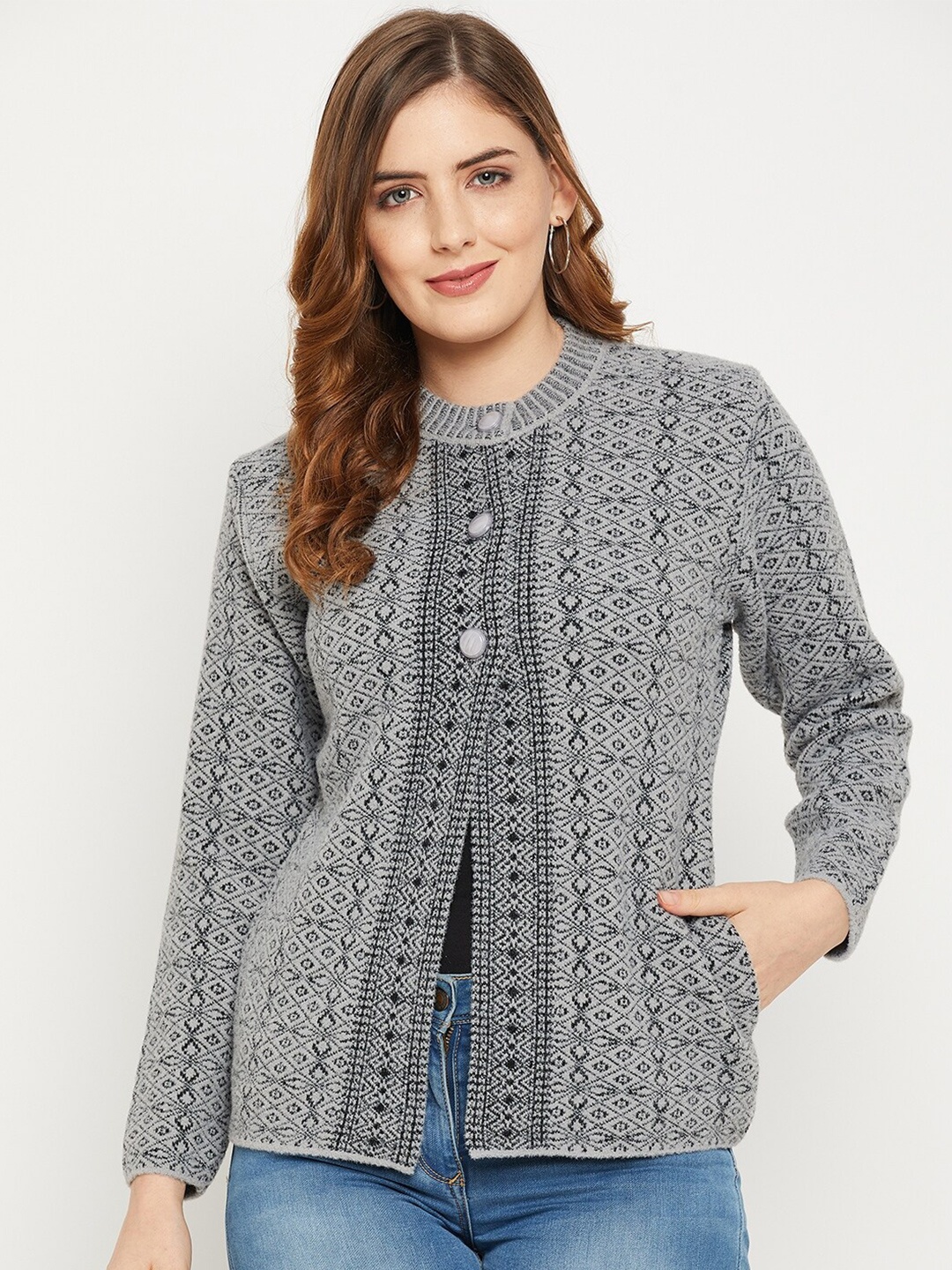 

Zigo Women Wool Chevron Cardigan, Grey
