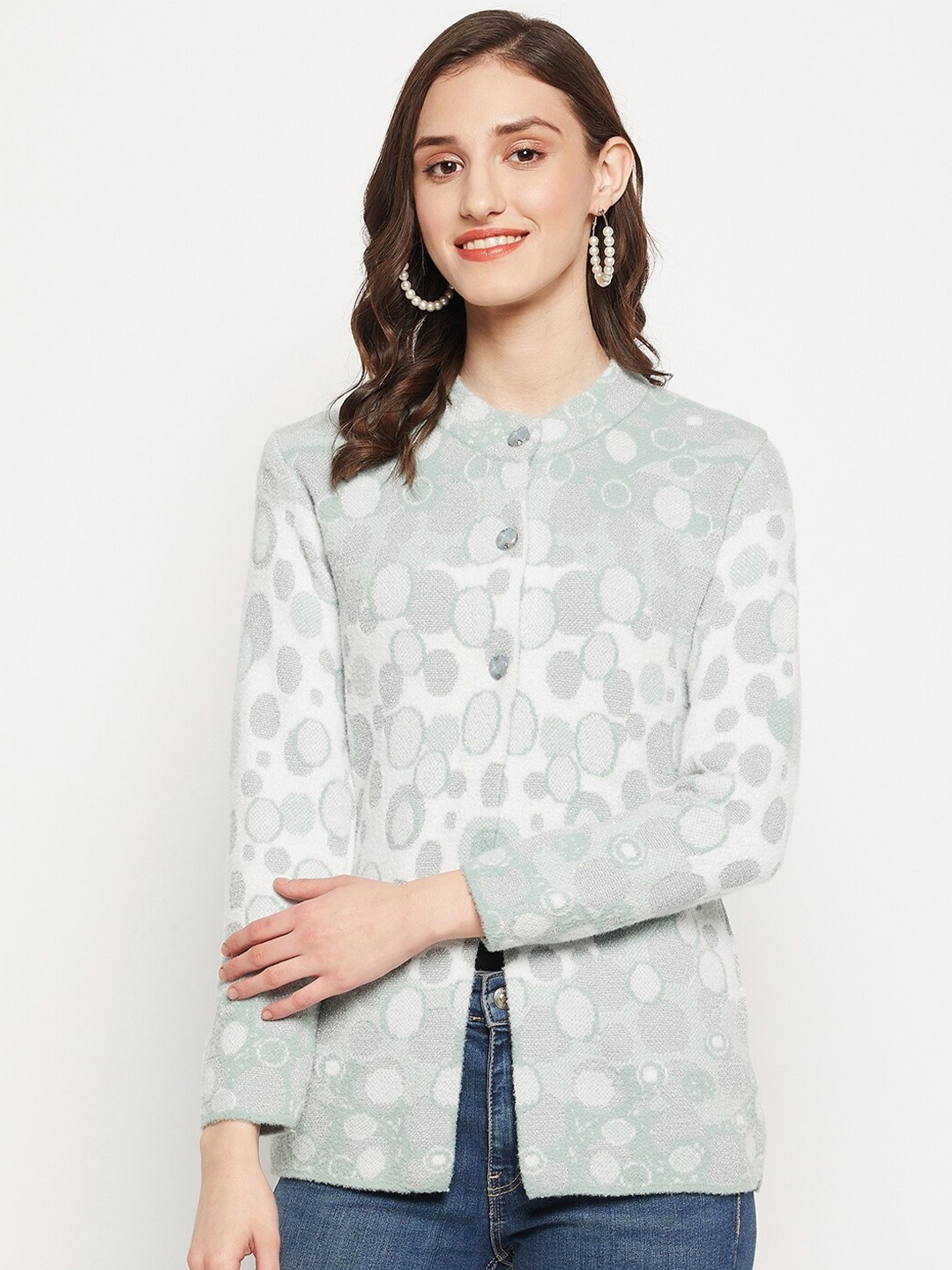 

Zigo Women Wool Printed Cardigan, Green