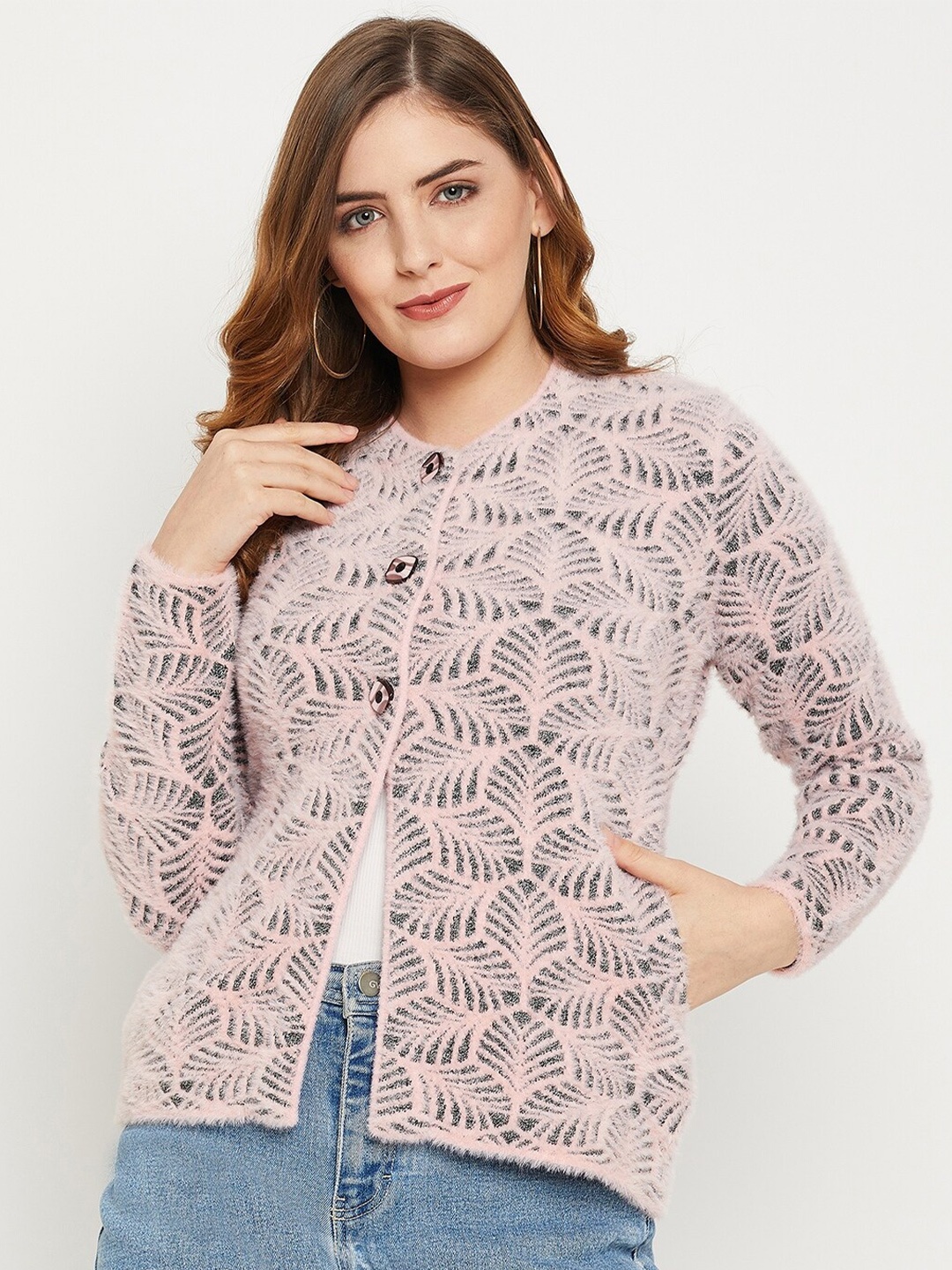

Zigo Women Wool Cable Knit Cardigan, Pink