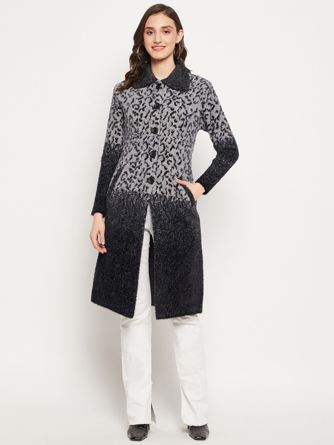 

Zigo Women Wool Colourblocked Longline Cardigan, Grey