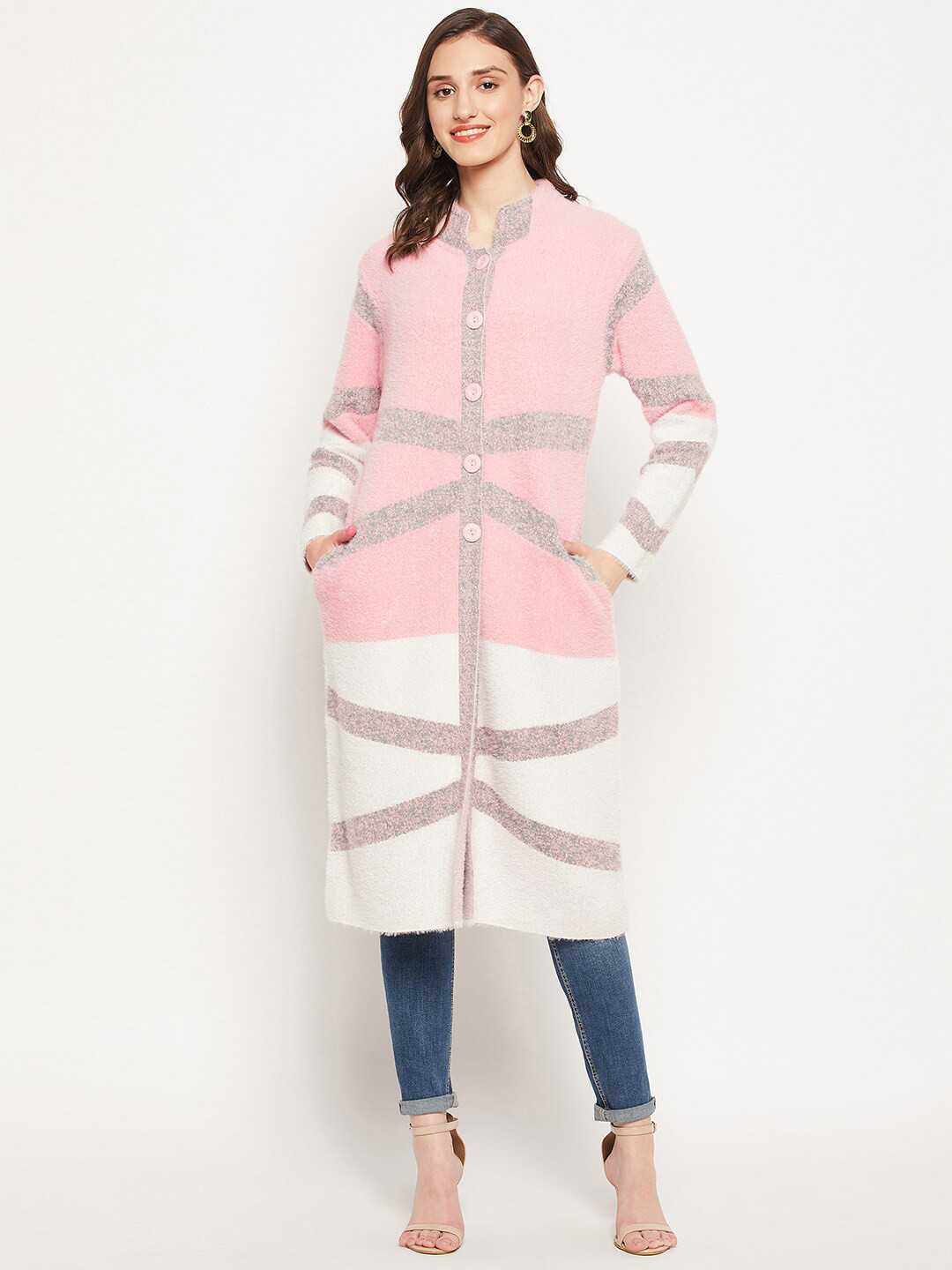 

Zigo Wool Colourblocked Longline Sweater, Pink