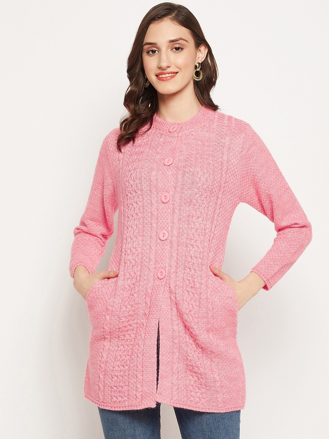 

Zigo Women Cable Knit Longline Wool Sweater, Pink