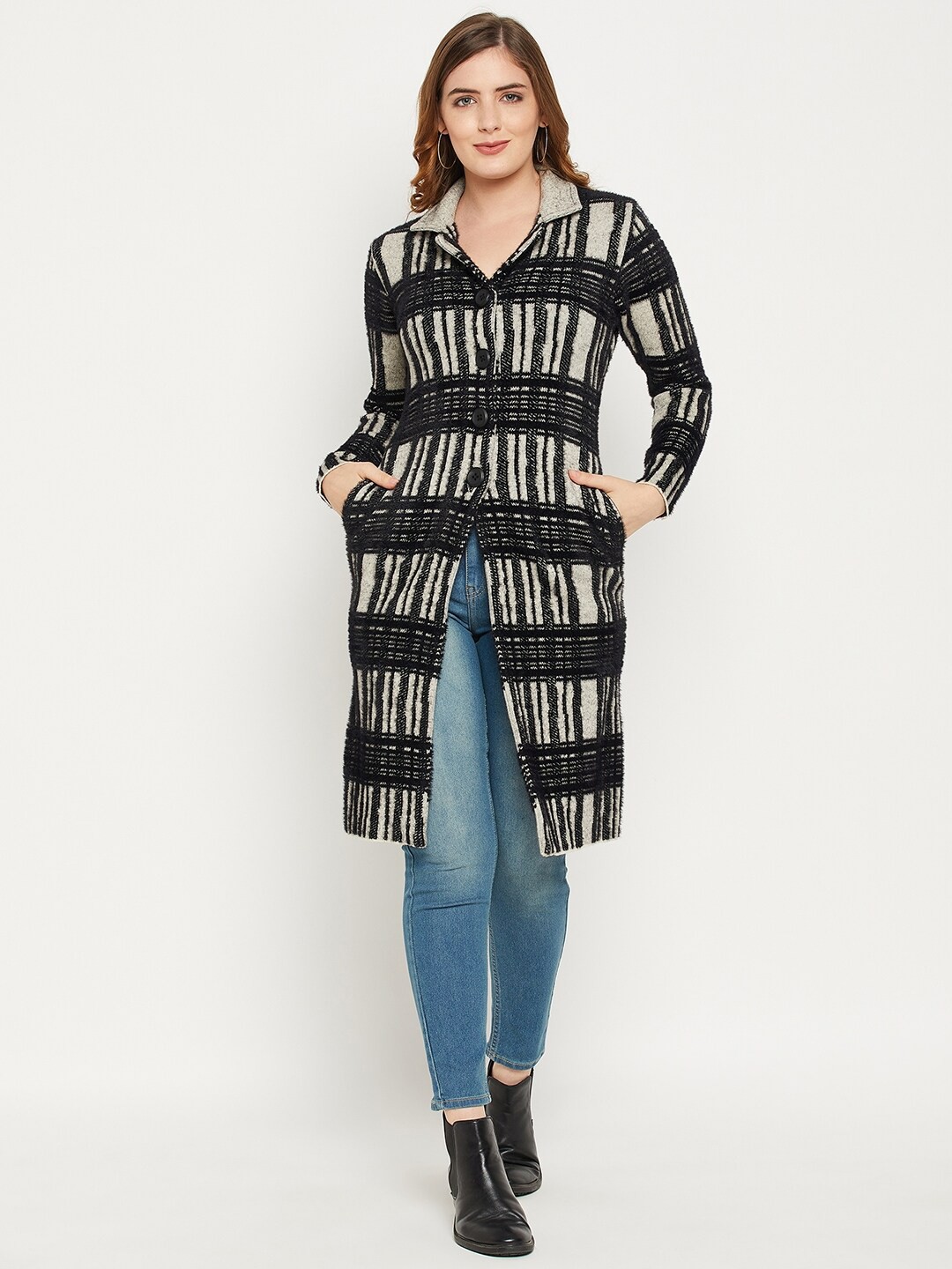 

Zigo Women Striped Longline Wool Sweater, Beige