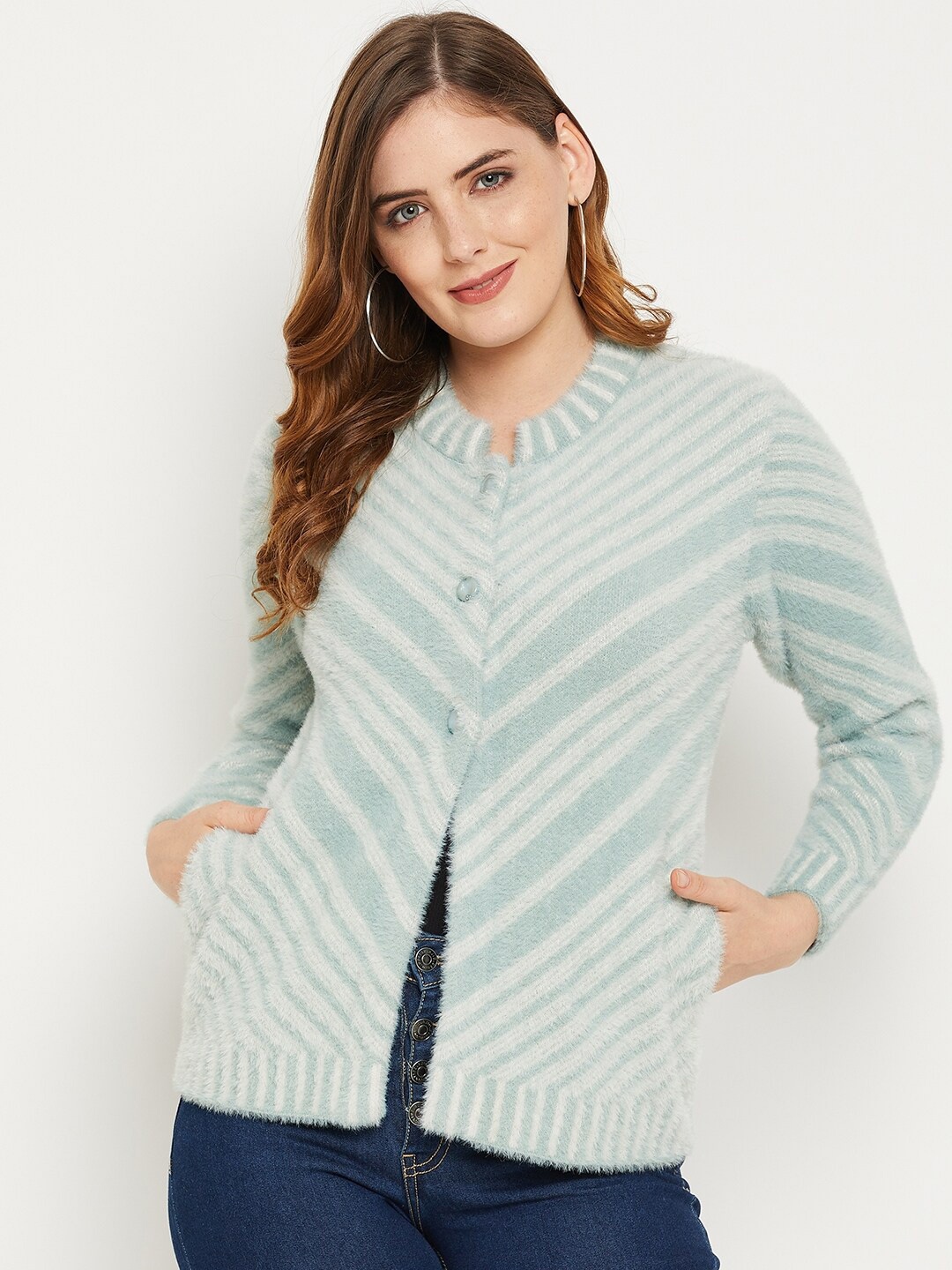 

Zigo Women Striped Wool Sweater, Sea green