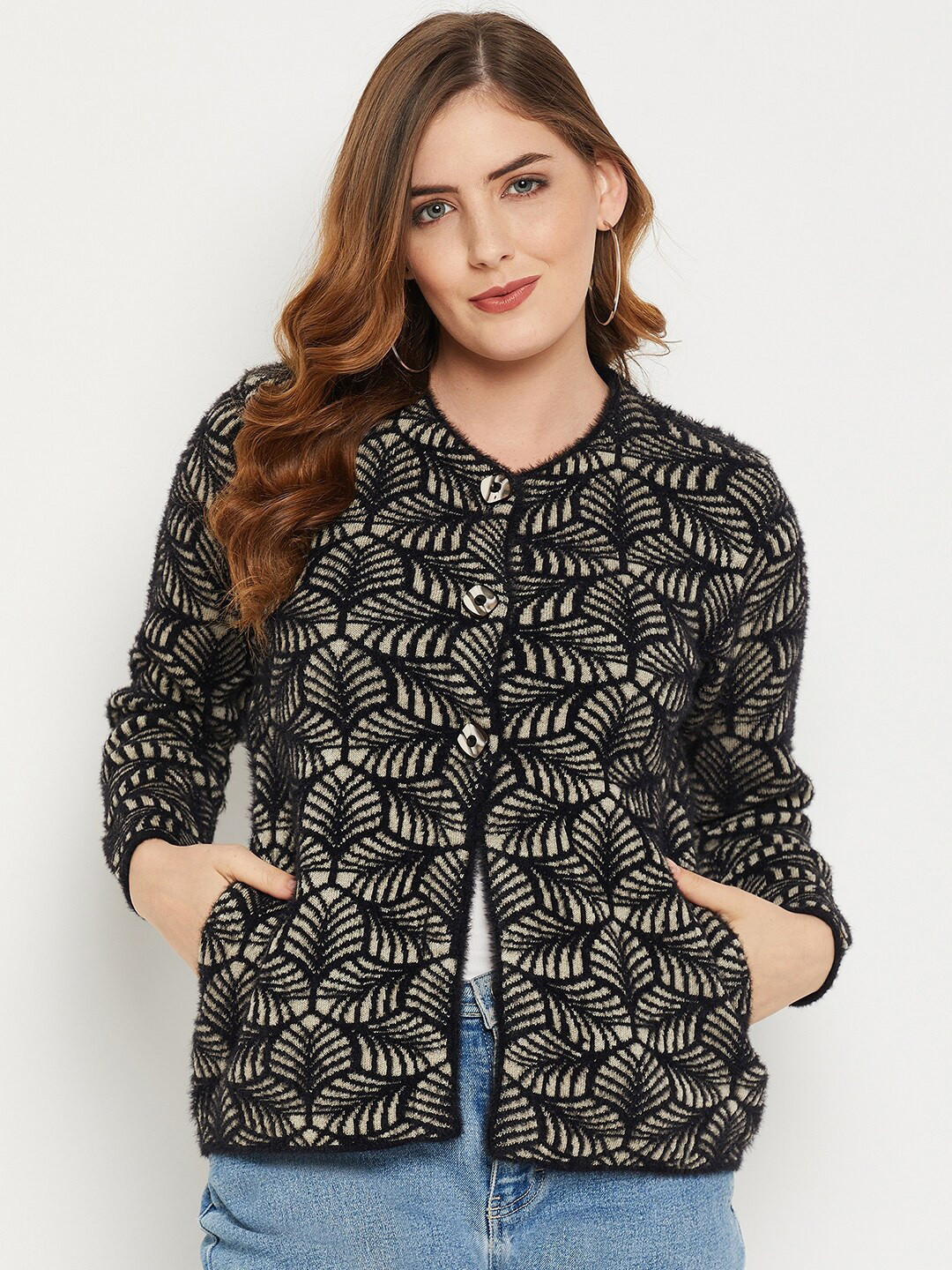 

Zigo Women Floral Printed Wool Sweater, Black