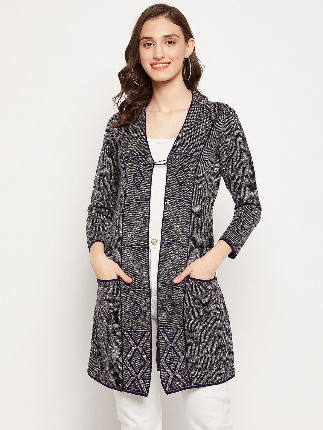 

Zigo WomenPrinted Longline Wool Sweater, Black