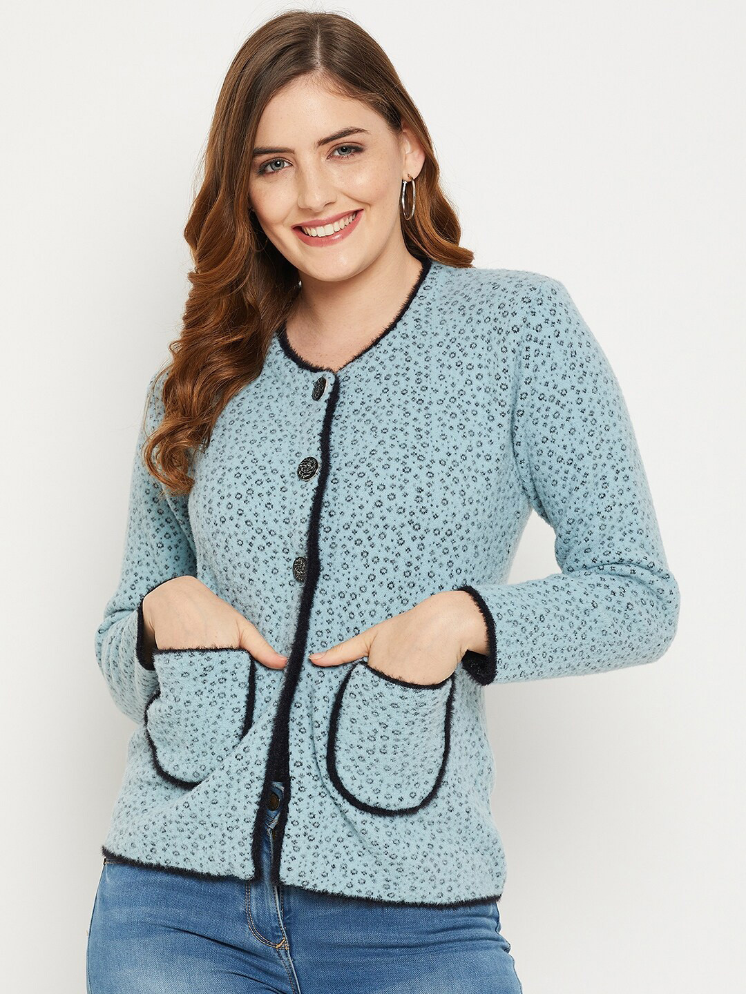 

Zigo Women Printed Wool Sweater, Blue