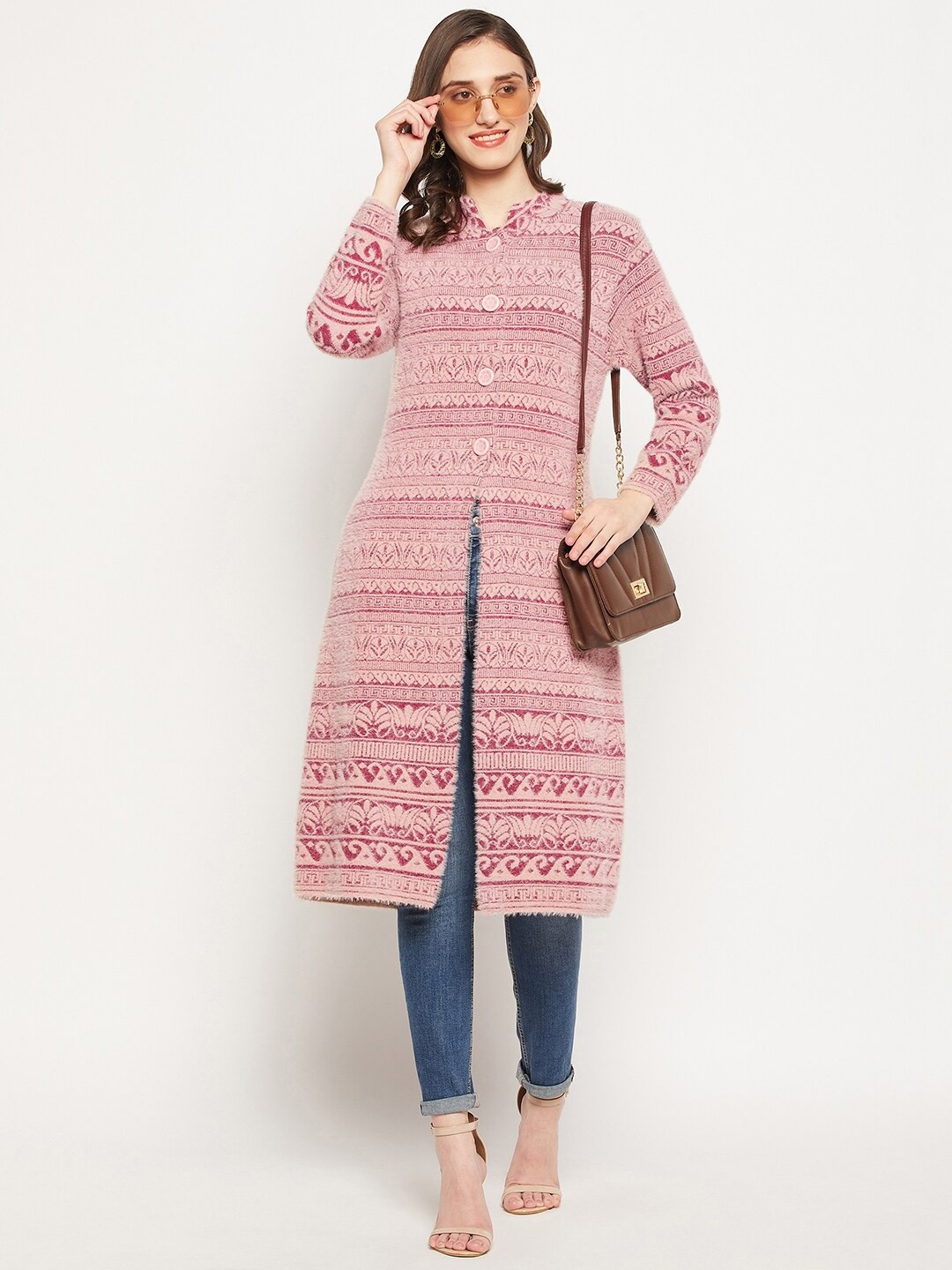 

Zigo Women Printed Longline Wool Sweater, Peach
