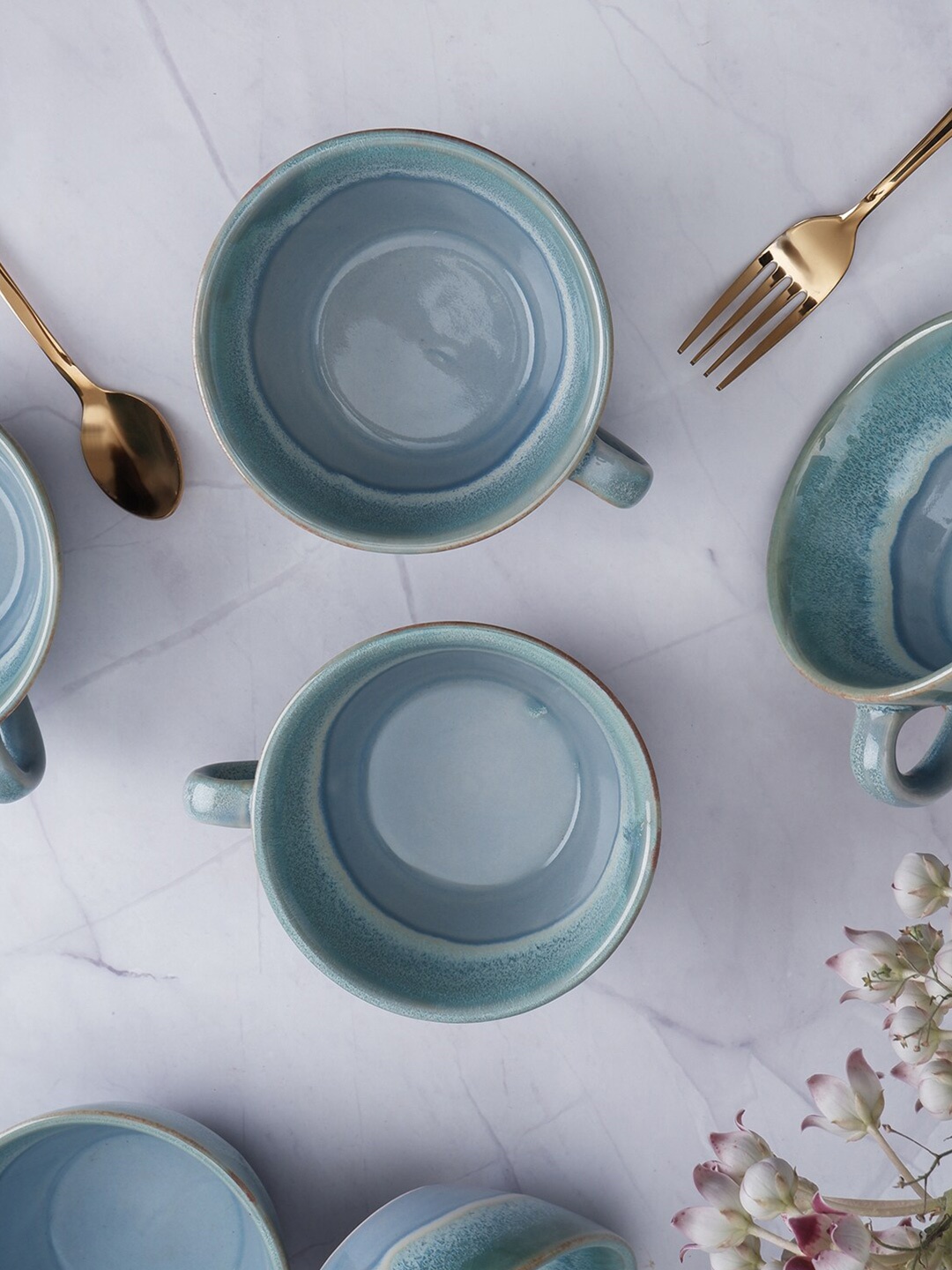 

THE WHITE INK DECOR Blue Ceramic Glossy Bowl 300 ml