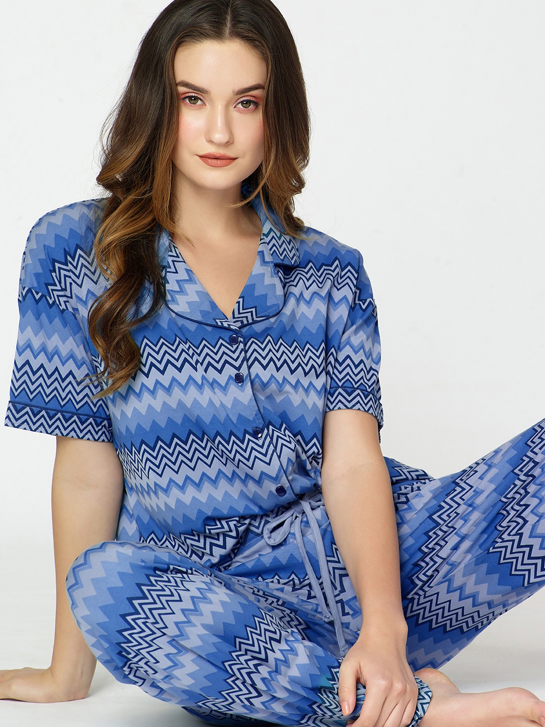 

I like me Striped Night suit, Blue