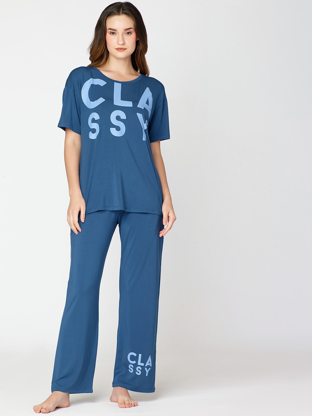 

I like me Women Printed Night suit, Blue