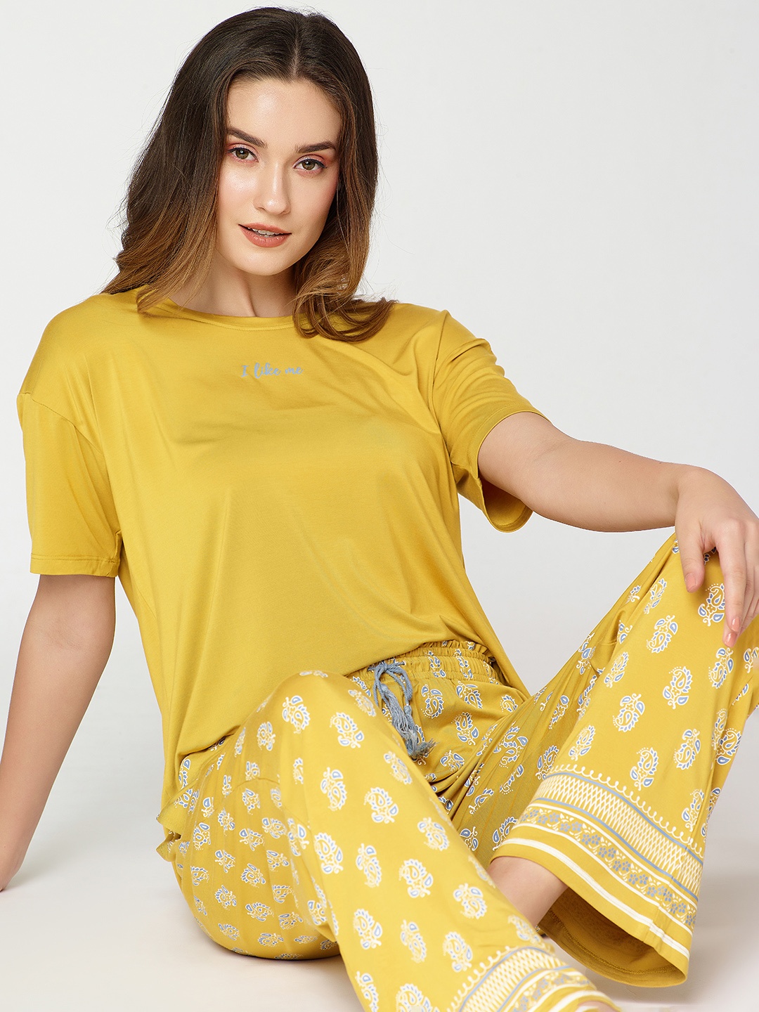 

I like me Women Short Sleeves Night suit, Yellow