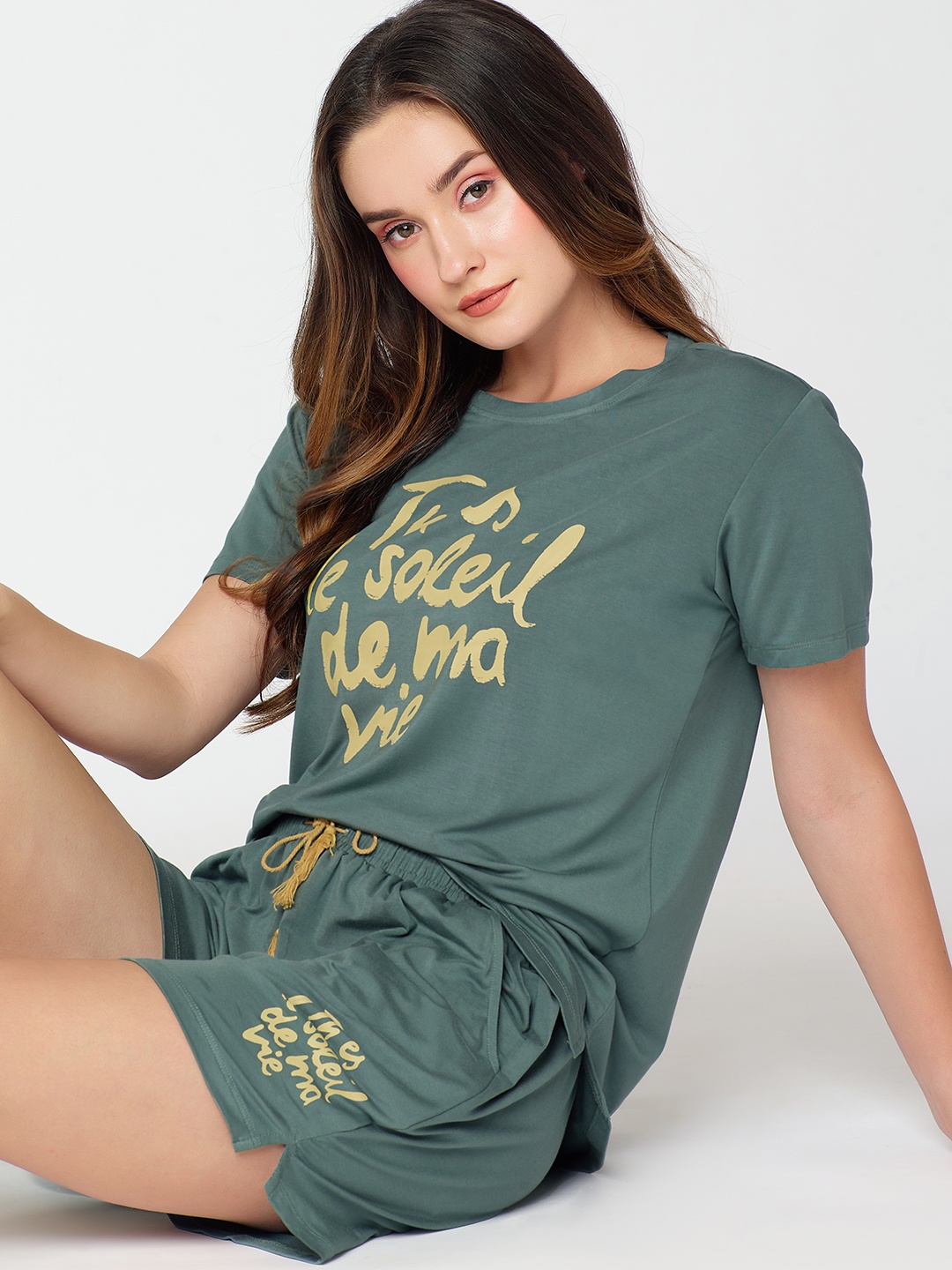 

I like me Typography Printed Night suit, Green