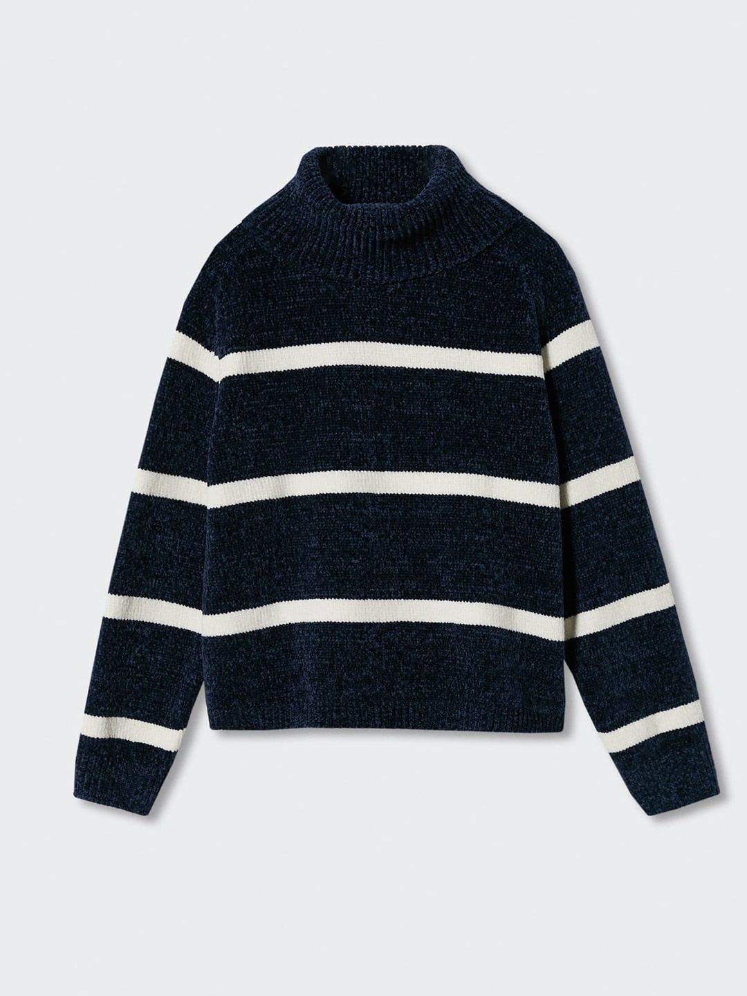 

Mango Kids Girls Turtle Neck Striped Pullover, Navy blue
