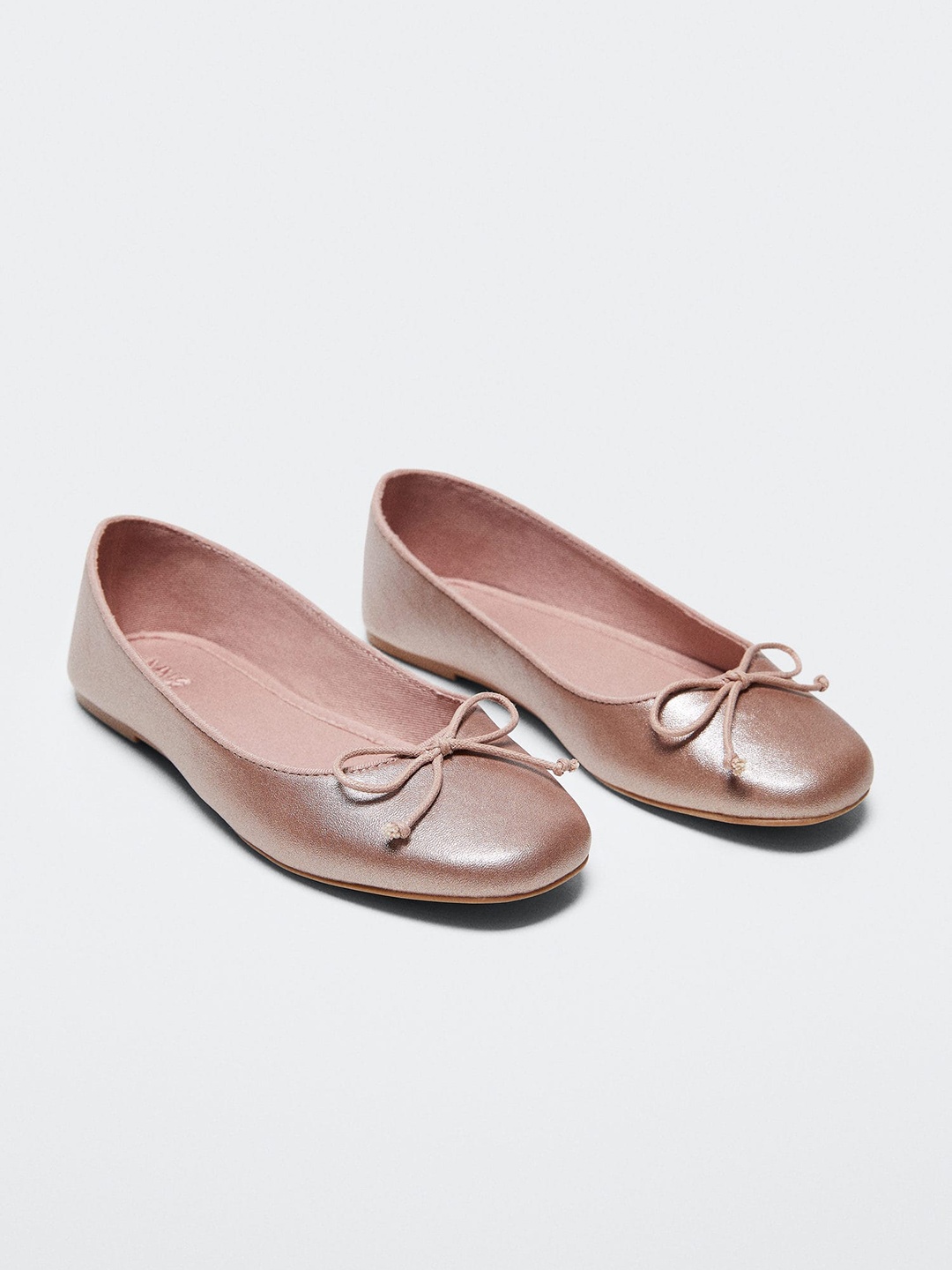 

Mango Kids Girls Round Toe Ballerinas with Bow Detail, Rose gold