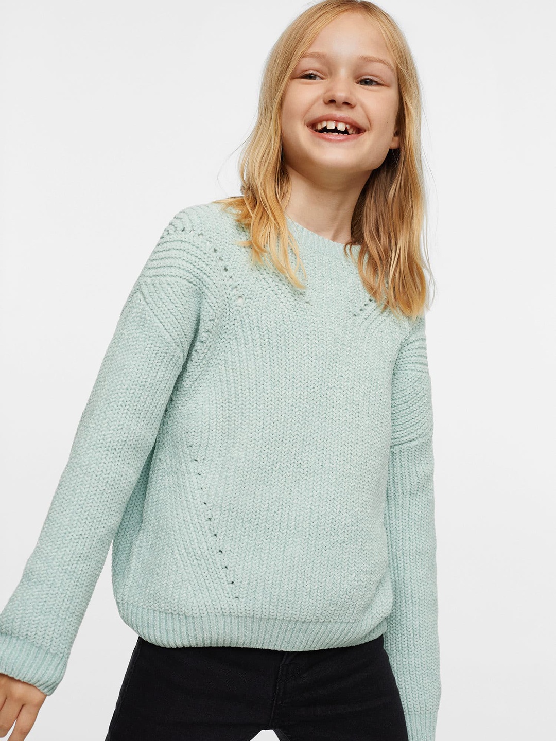 

Mango Kids Girls Open Knit Pullover, Green