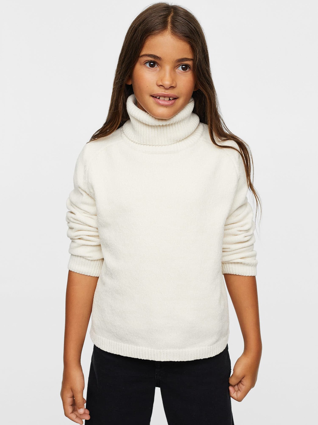 

Mango Kids Girls Knitted Turtle Neck Pullover, Cream