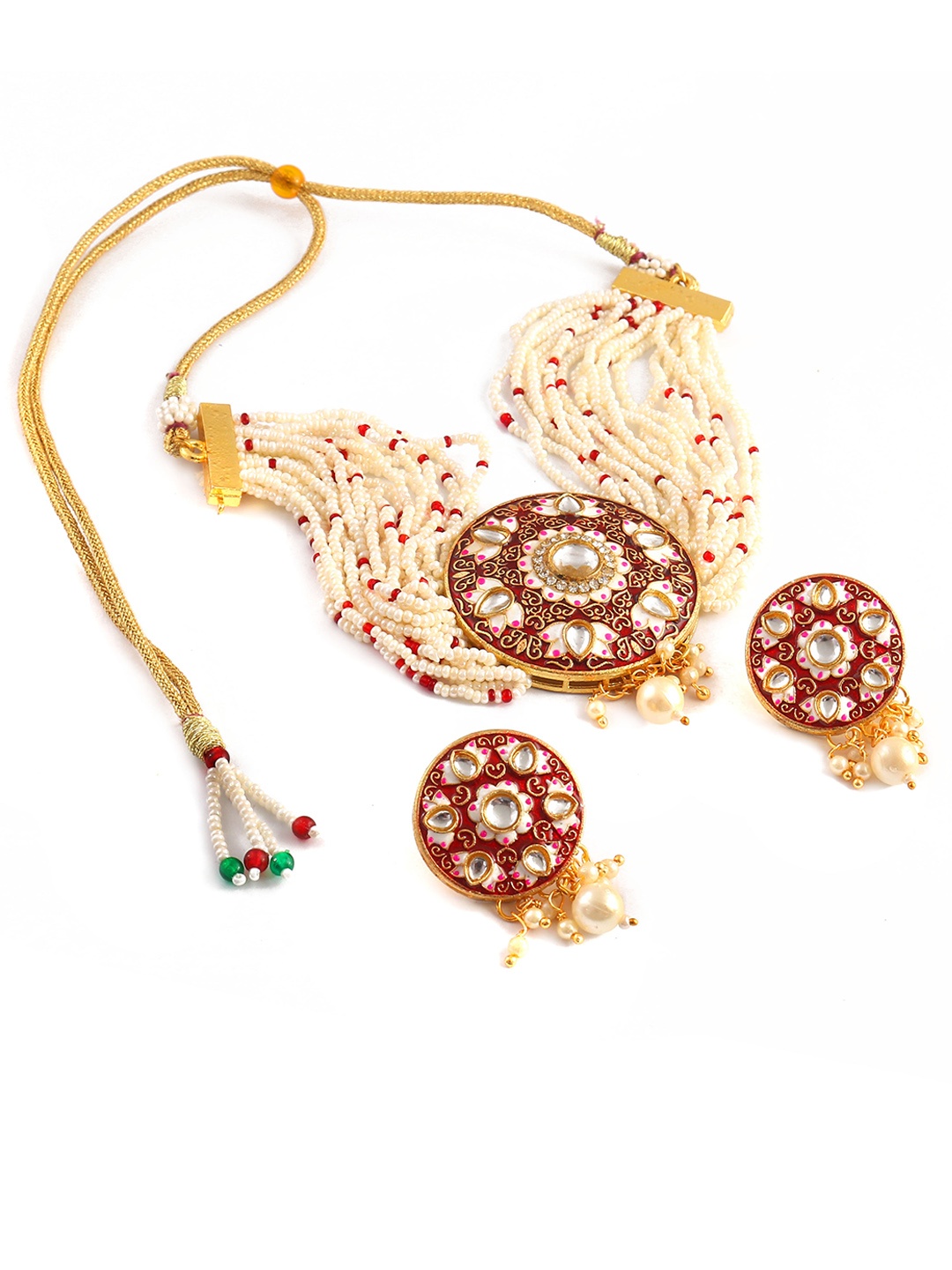 

Jewar Mandi Gold-Plated Kundan Studded & Beaded Jewellery Set