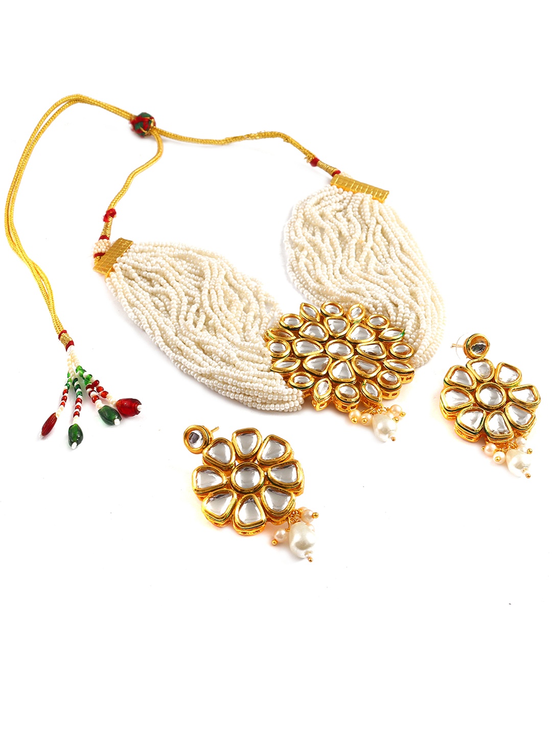 

Jewar Mandi Gold-Plated Kundan Studded & Beaded Jewellery Set