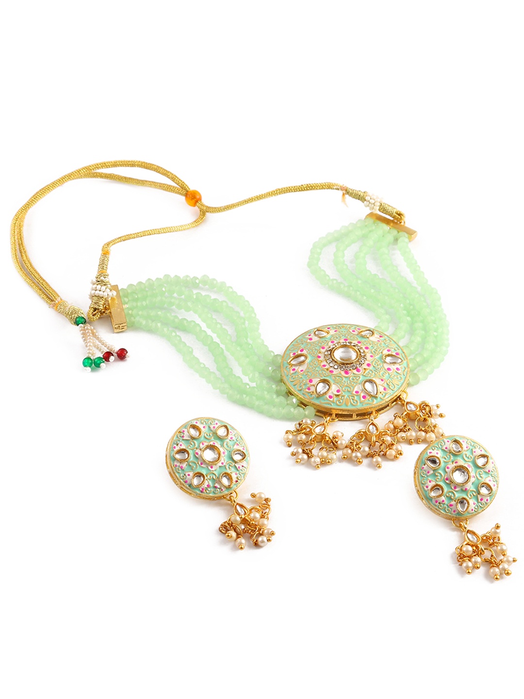 

Jewar Mandi Gold-Plated Kundan Studded & Beaded Jewellery Set