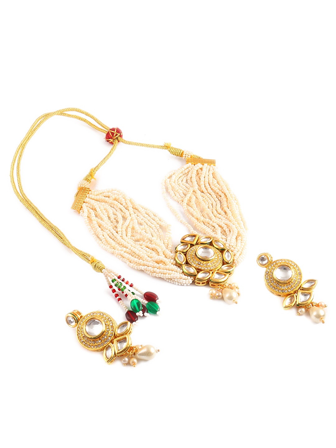

Jewar Mandi Gold-Plated Kundan Studded & Beaded Jewellery Set