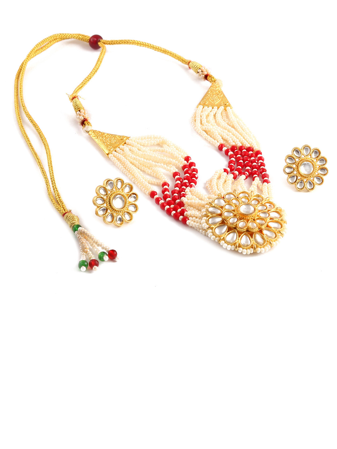 

Jewar Mandi Gold-Plated Kundan Studded & Beaded Jewellery Set, White