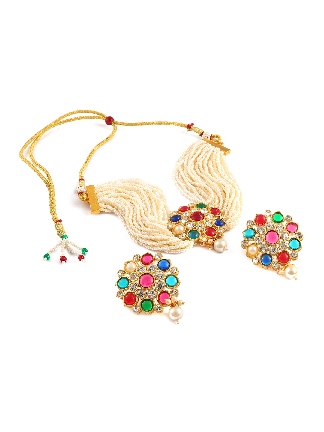 

Jewar Mandi Gold-Plated Kundan Studded & Beaded Jewellery Set