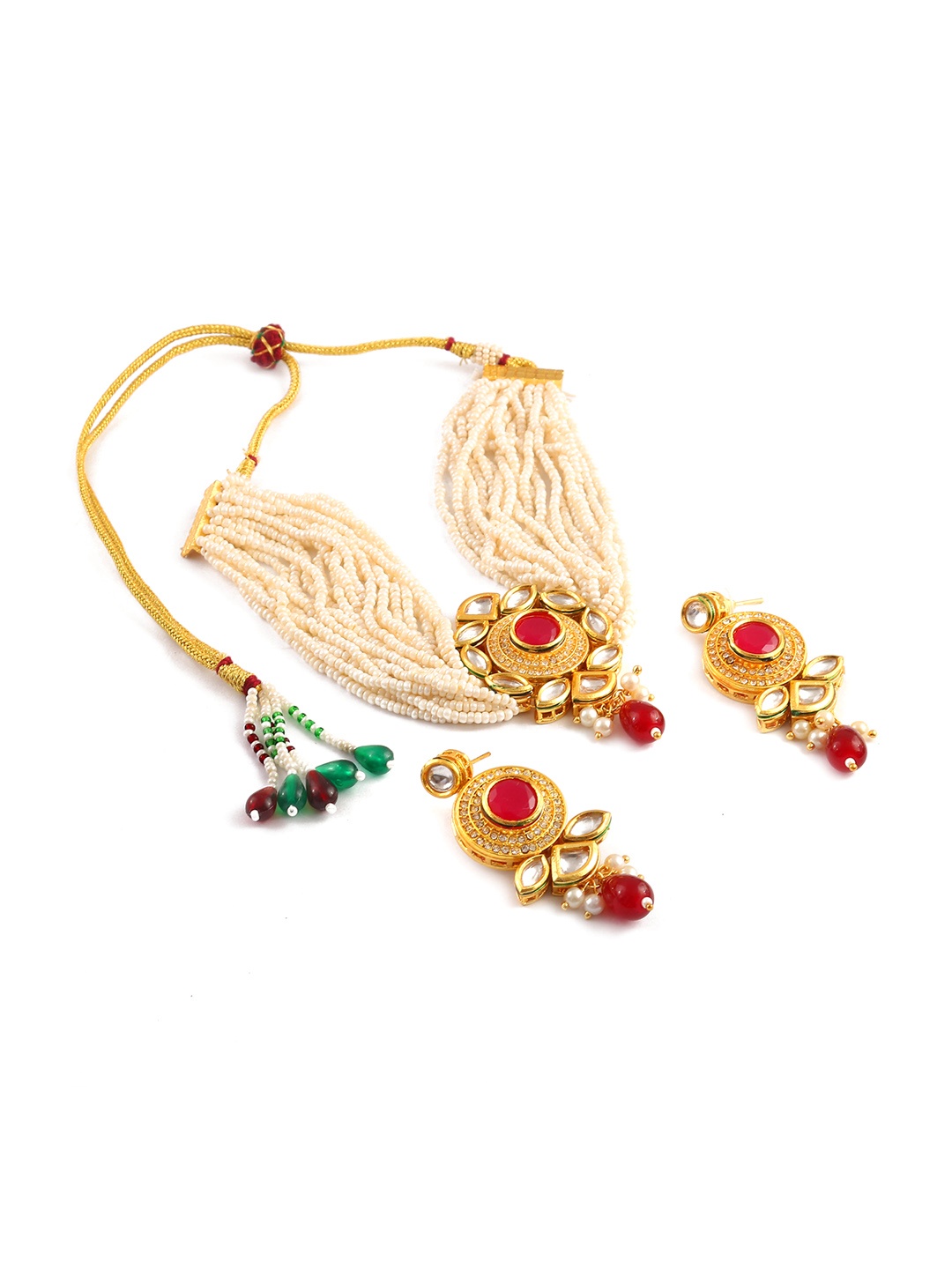 

Jewar Mandi Gold-Plated Kundan Studded & Beaded Jewellery Set