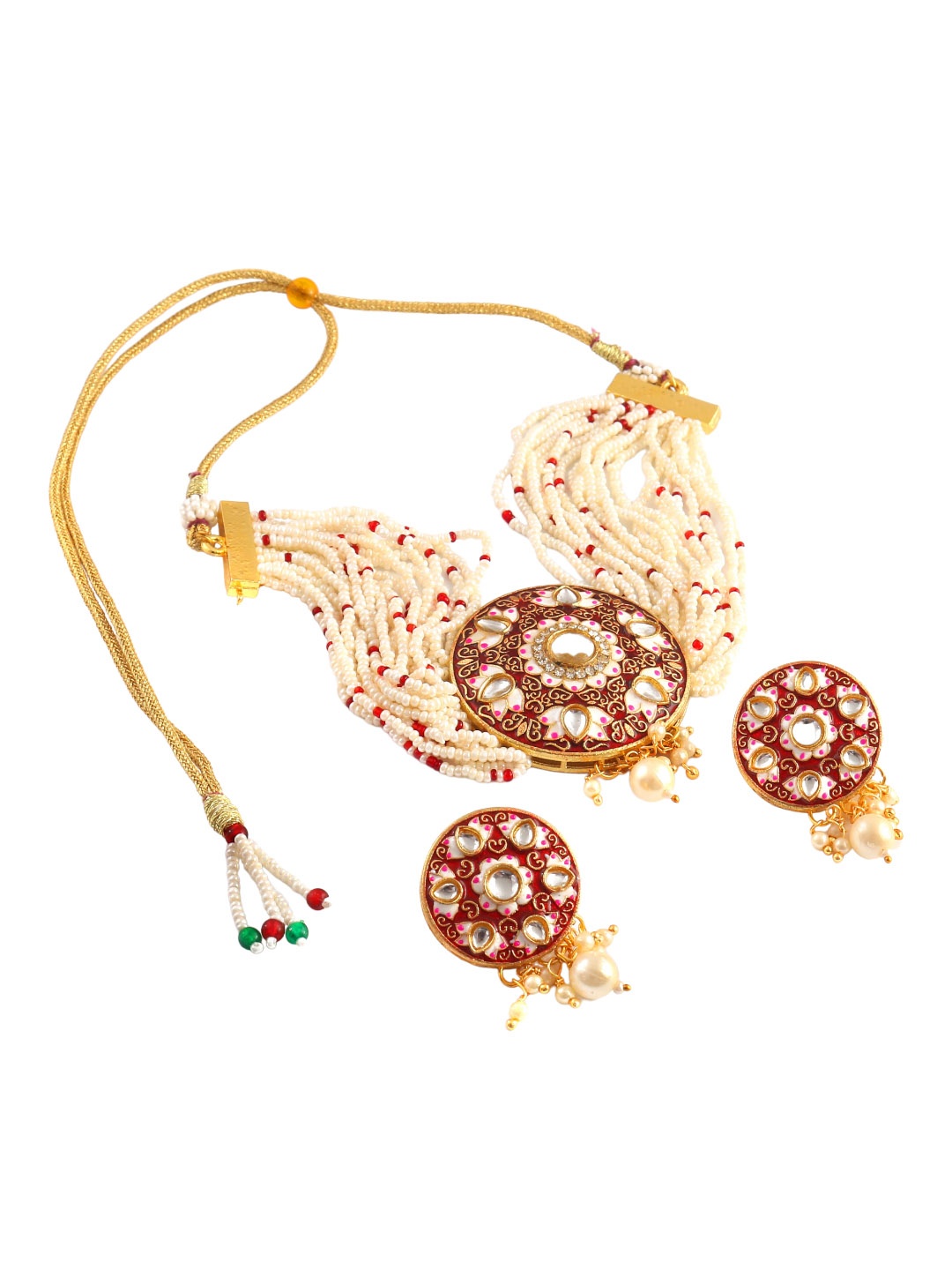 

Jewar Mandi Gold-Plated Kundan Studded & Beaded Jewellery Set